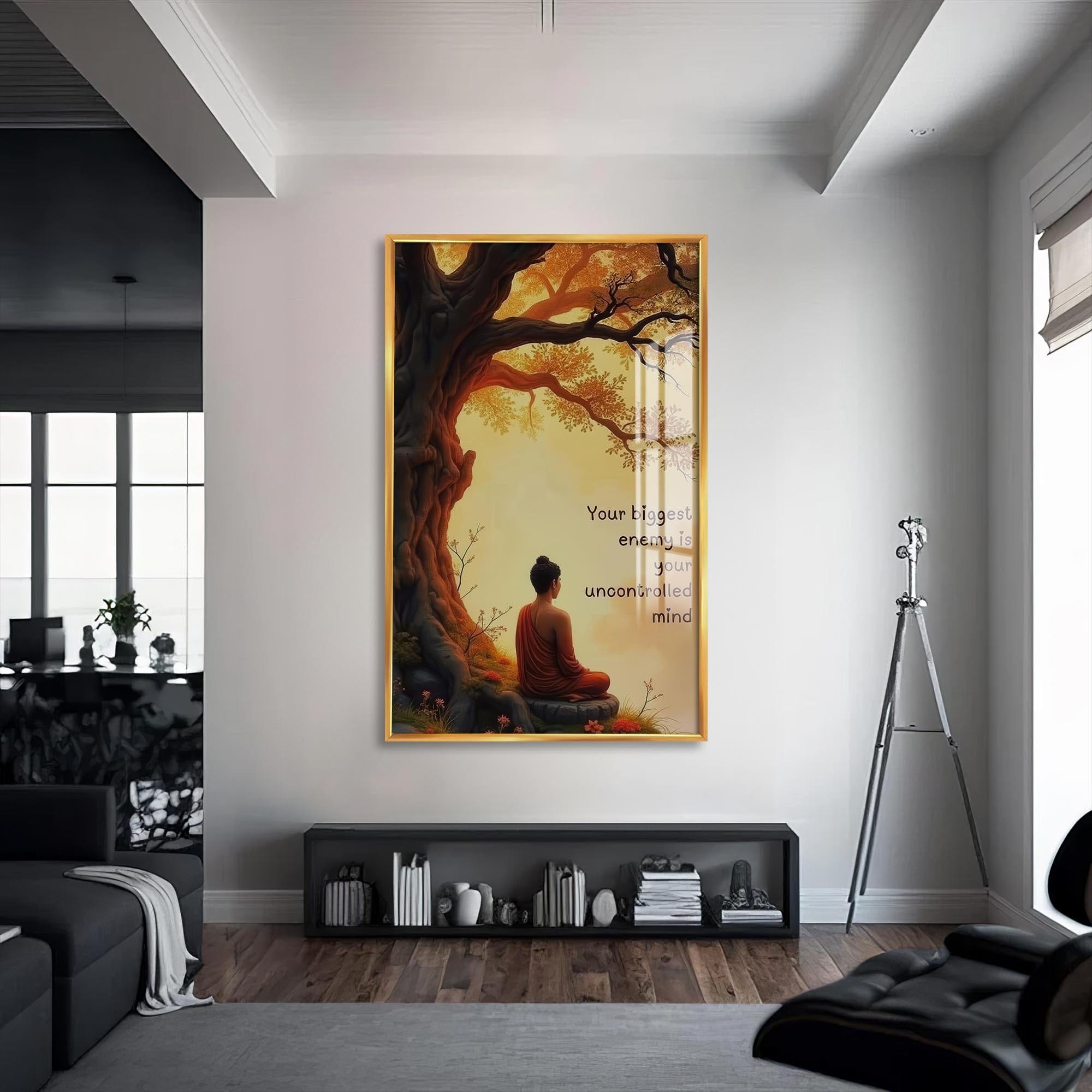 Artronauts Glass Print S | 72x46 cm | 28.3"x18.1" / Gold Uncontrolled Mind- Buddhism Tempered Glass Wall Art