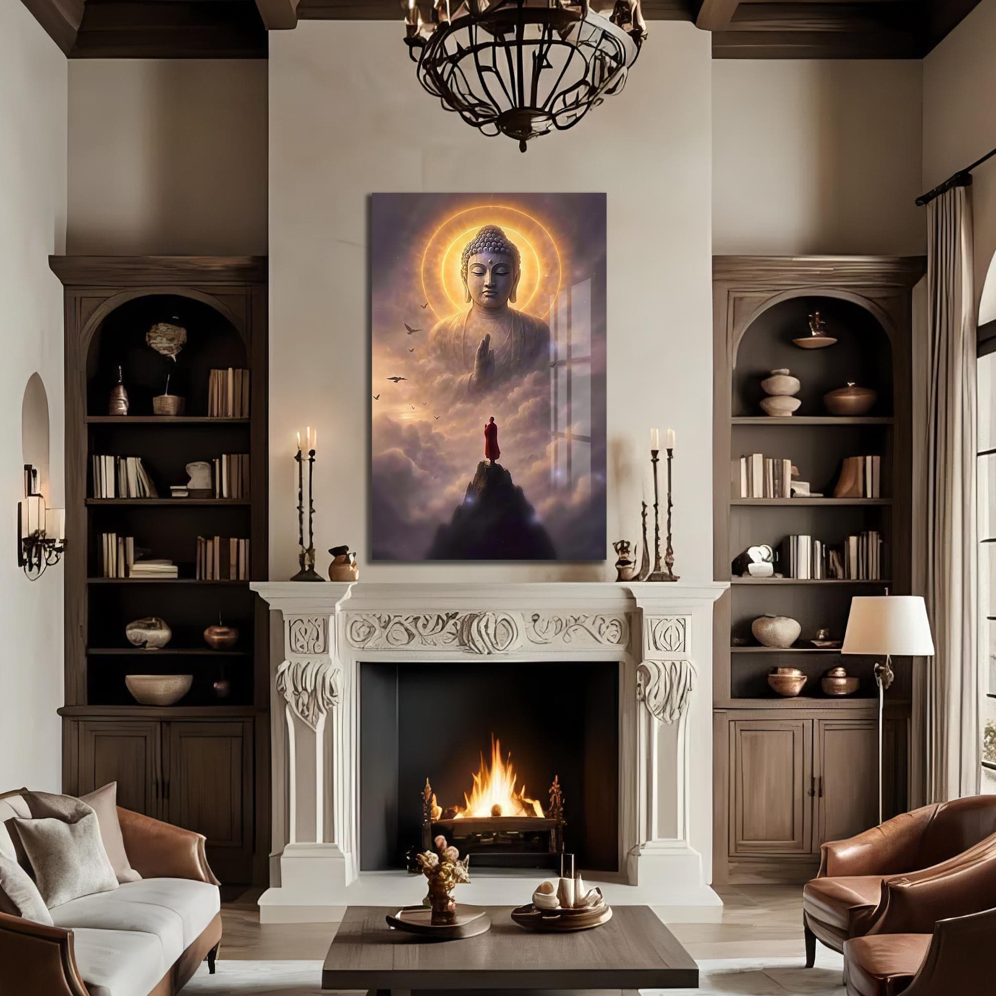 Artronauts Glass Print Above the Clouds- Buddhism Tempered Glass Wall Art