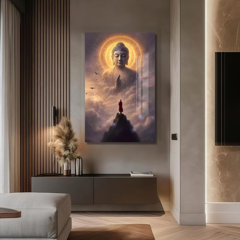 Artronauts Glass Print Above the Clouds- Buddhism Tempered Glass Wall Art