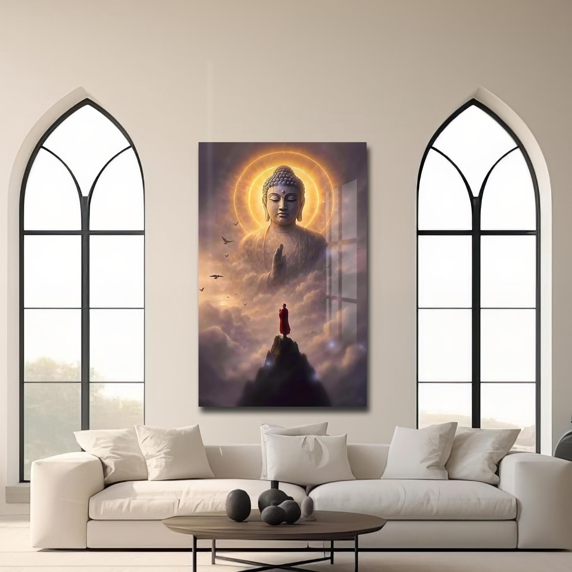 Artronauts Glass Print Above the Clouds- Buddhism Tempered Glass Wall Art