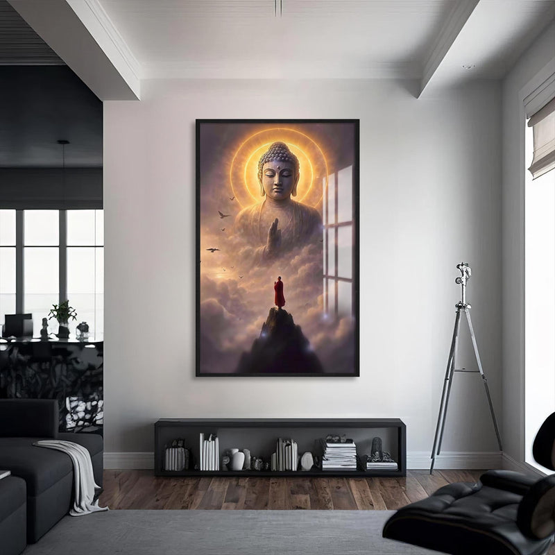 Artronauts Glass Print S | 72x46 cm | 28.3"x18.1" / Black Above the Clouds- Buddhism Tempered Glass Wall Art