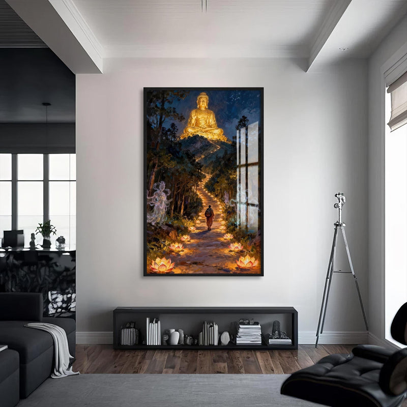 Artronauts Glass Print S | 72x46 cm | 28.3"x18.1" / Black Light Through Darkness- Buddhism Tempered Glass Wall Art