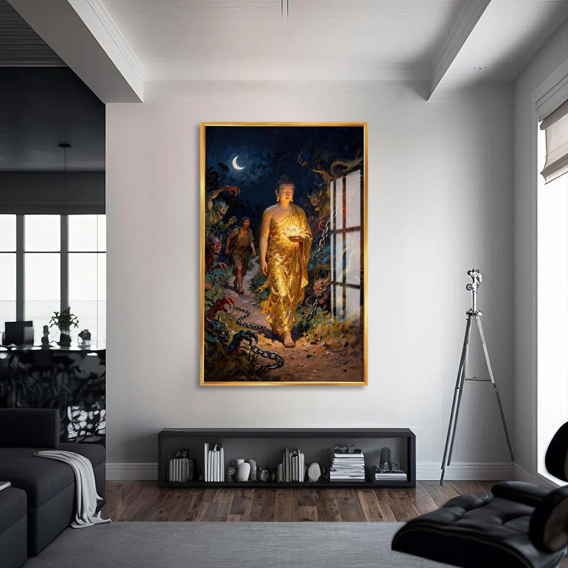 Artronauts Glass Print S | 72x46 cm | 28.3"x18.1" / Gold Lotus Within- Buddhism Tempered Glass Wall Art