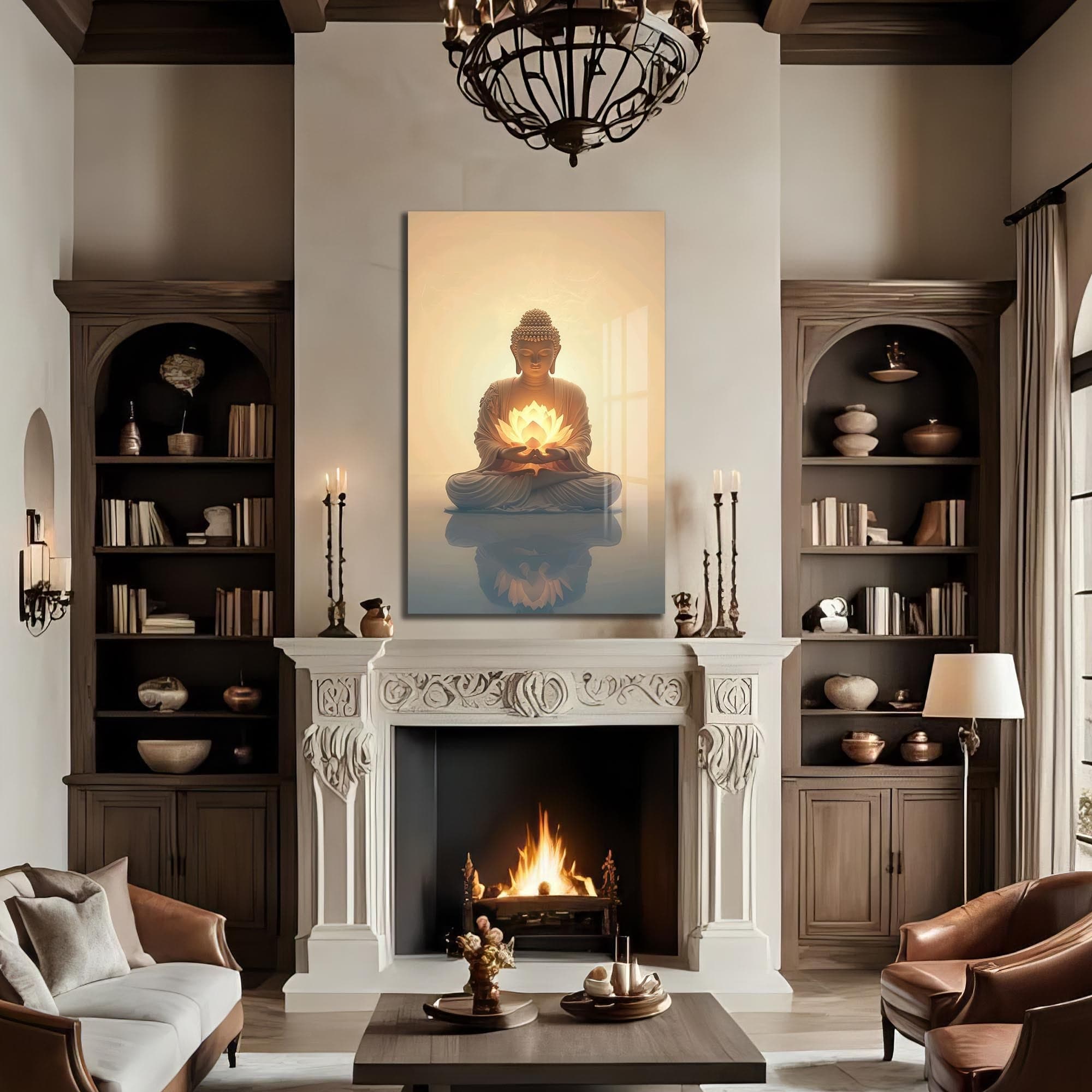 Artronauts Glass Print Golden Lotus Serenity- Buddhism Tempered Glass Wall Art