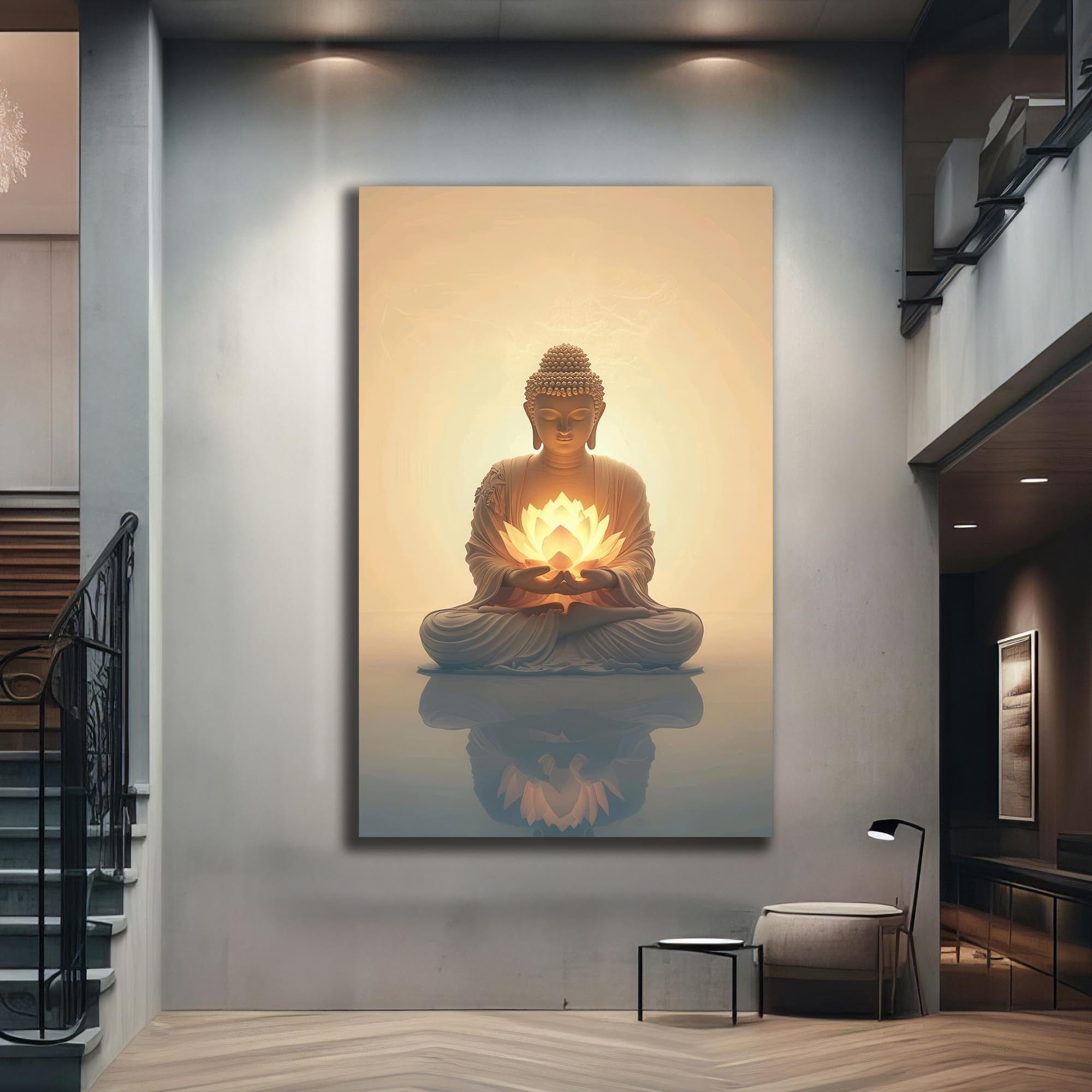 Artronauts Glass Print Golden Lotus Serenity- Buddhism Tempered Glass Wall Art