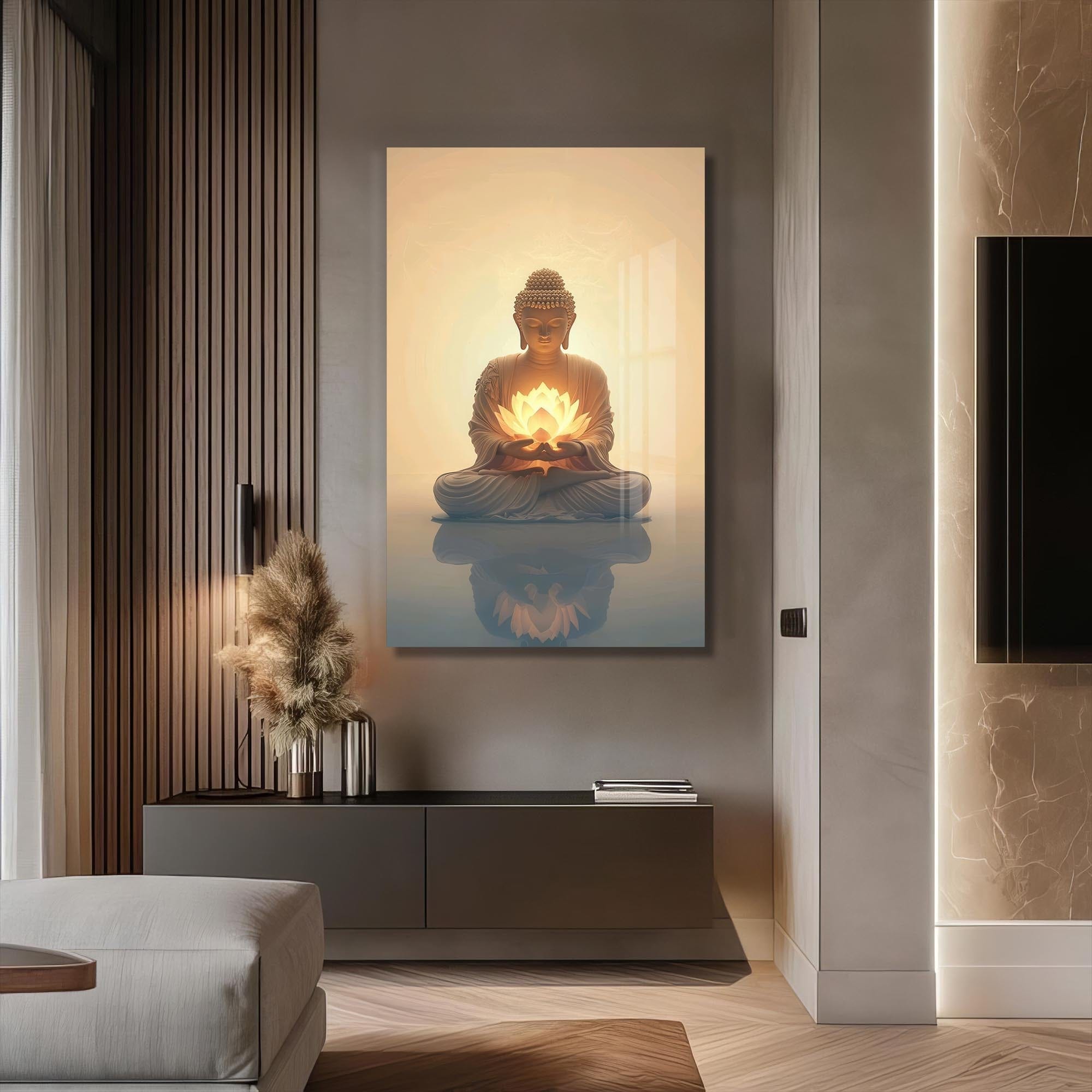 Artronauts Glass Print Golden Lotus Serenity- Buddhism Tempered Glass Wall Art