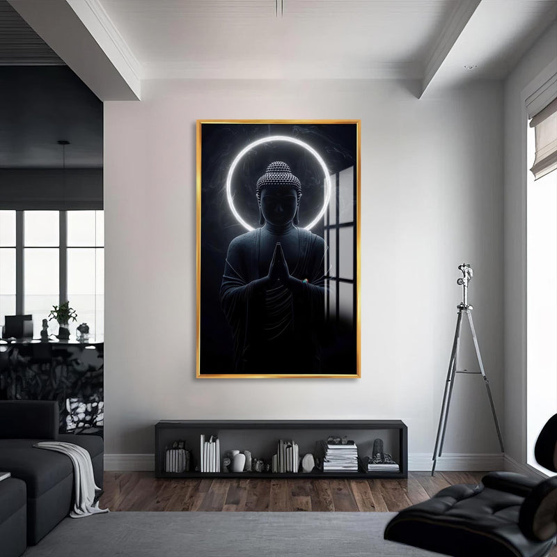 Artronauts Glass Print S | 72x46 cm | 28.3"x18.1" / Gold Silent Halo-  Buddhism Tempered Glass Wall Art