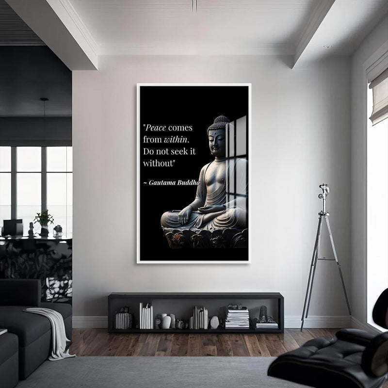 Artronauts Glass Print S | 72x46 cm | 28.3"x18.1" / White Inner Peace- Buddhism Tempered Glass Wall Art