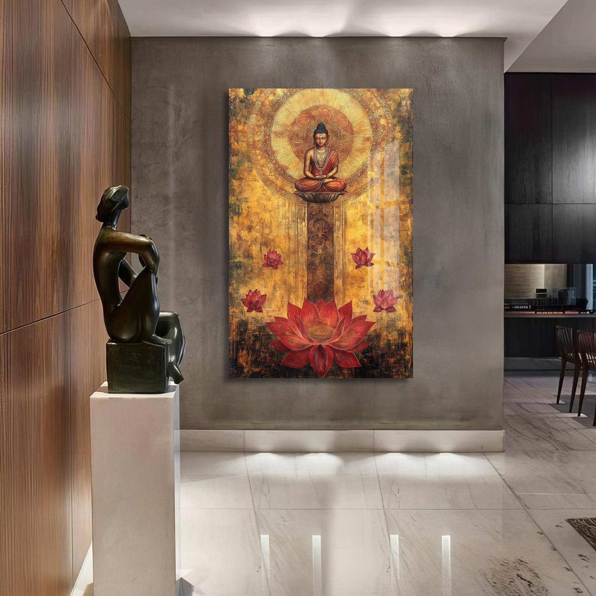 Artronauts Glass Print Lotus Path- Buddhism Tempered Glass Wall Art