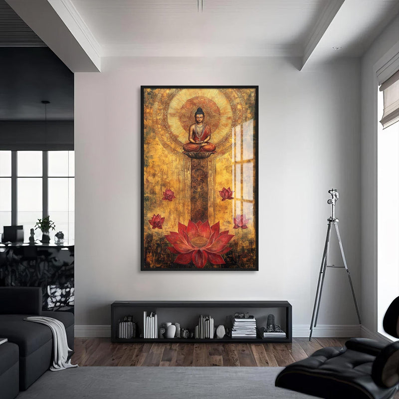Artronauts Glass Print S | 72x46 cm | 28.3"x18.1" / Black Lotus Path- Buddhism Tempered Glass Wall Art