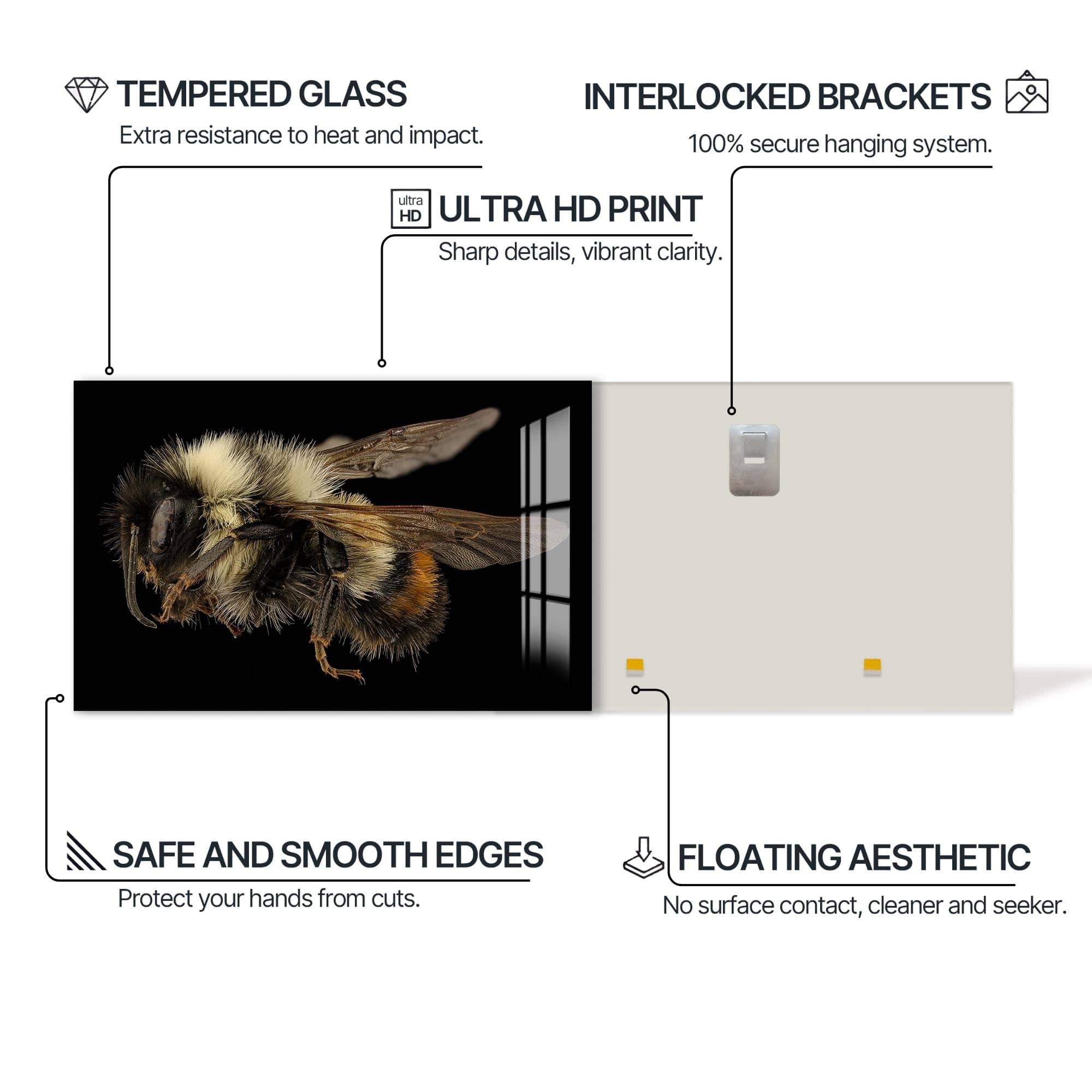 Artronauts Glass Print Fuzzy Bumblebee Macro – Animal Tempered Glass Wall Art