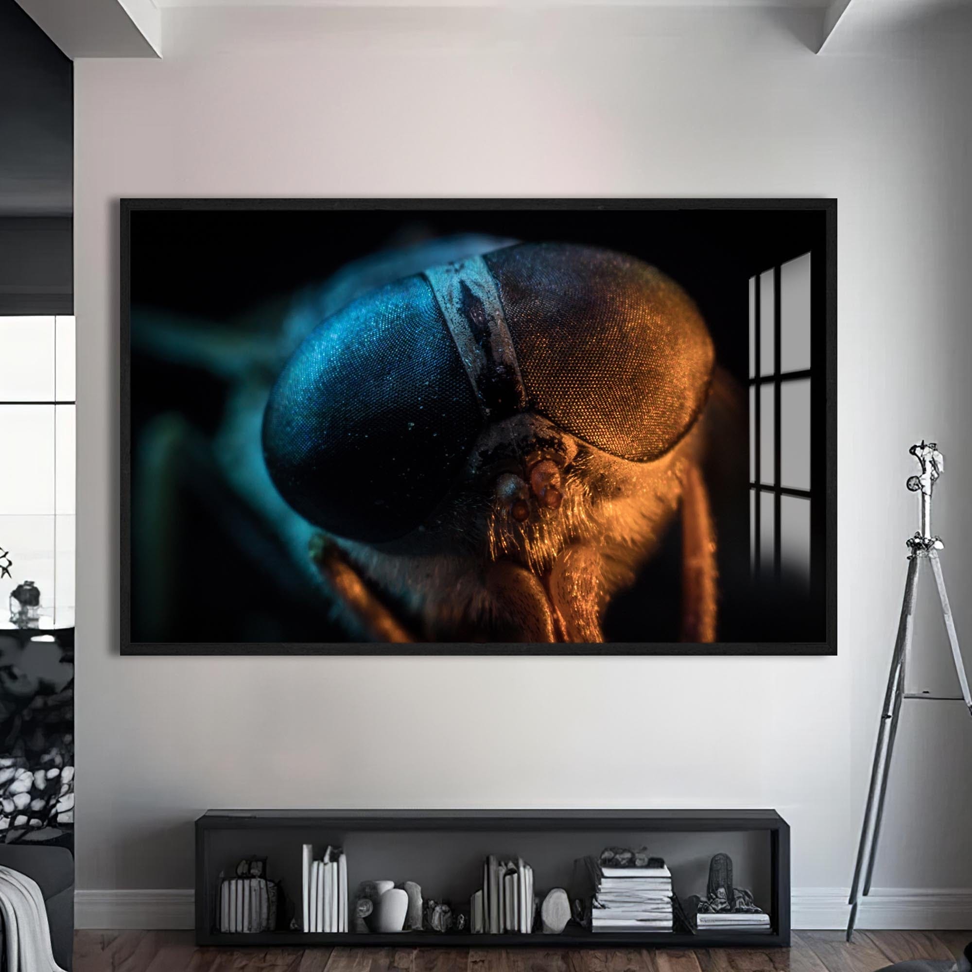 Artronauts Glass Print S | 72x46 cm | 28.3"x18.1" / Black Dual-Tone Fly Close-Up – Animal Tempered Glass Wall Art