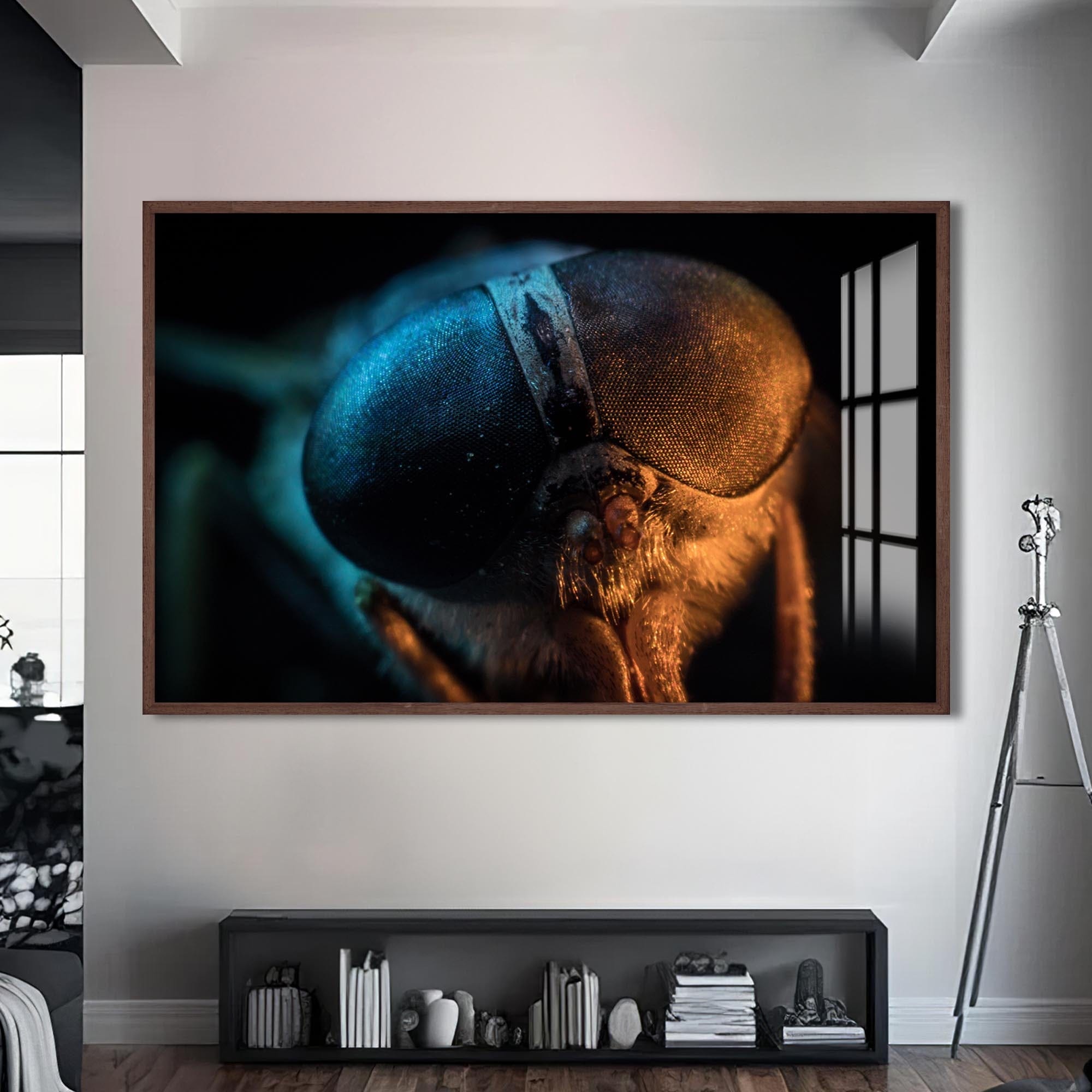 Artronauts Glass Print S | 72x46 cm | 28.3"x18.1" / Walnut Dual-Tone Fly Close-Up – Animal Tempered Glass Wall Art