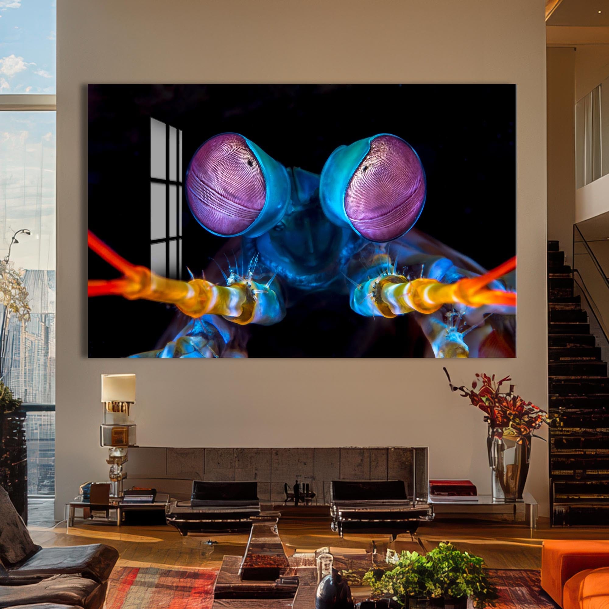 Artronauts Glass Print Neon Mantis Strike – Animal Tempered Glass Wall Art