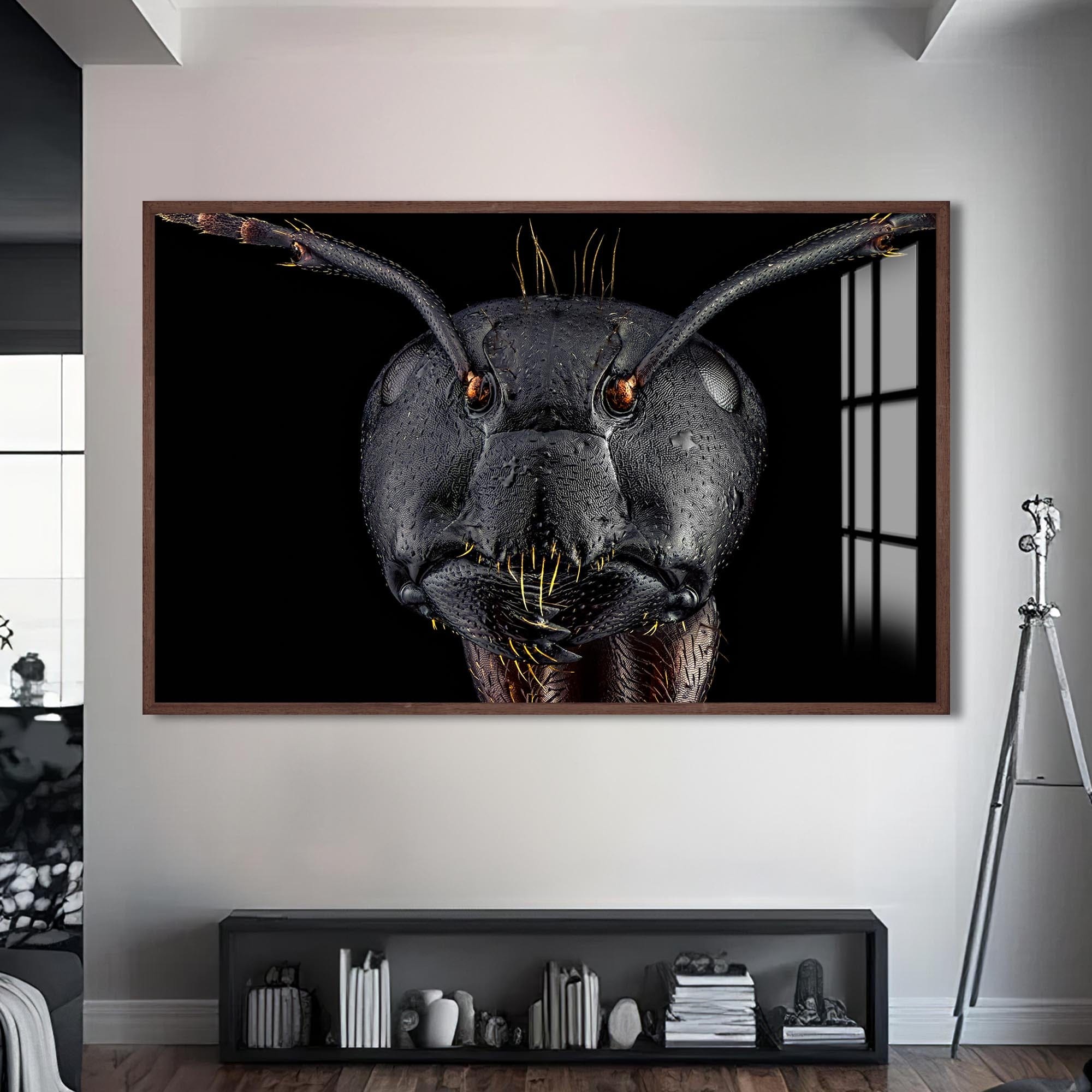 Artronauts Glass Print S | 72x46 cm | 28.3"x18.1" / Walnut Black Ant Warrior – Animal Tempered Glass Wall Art