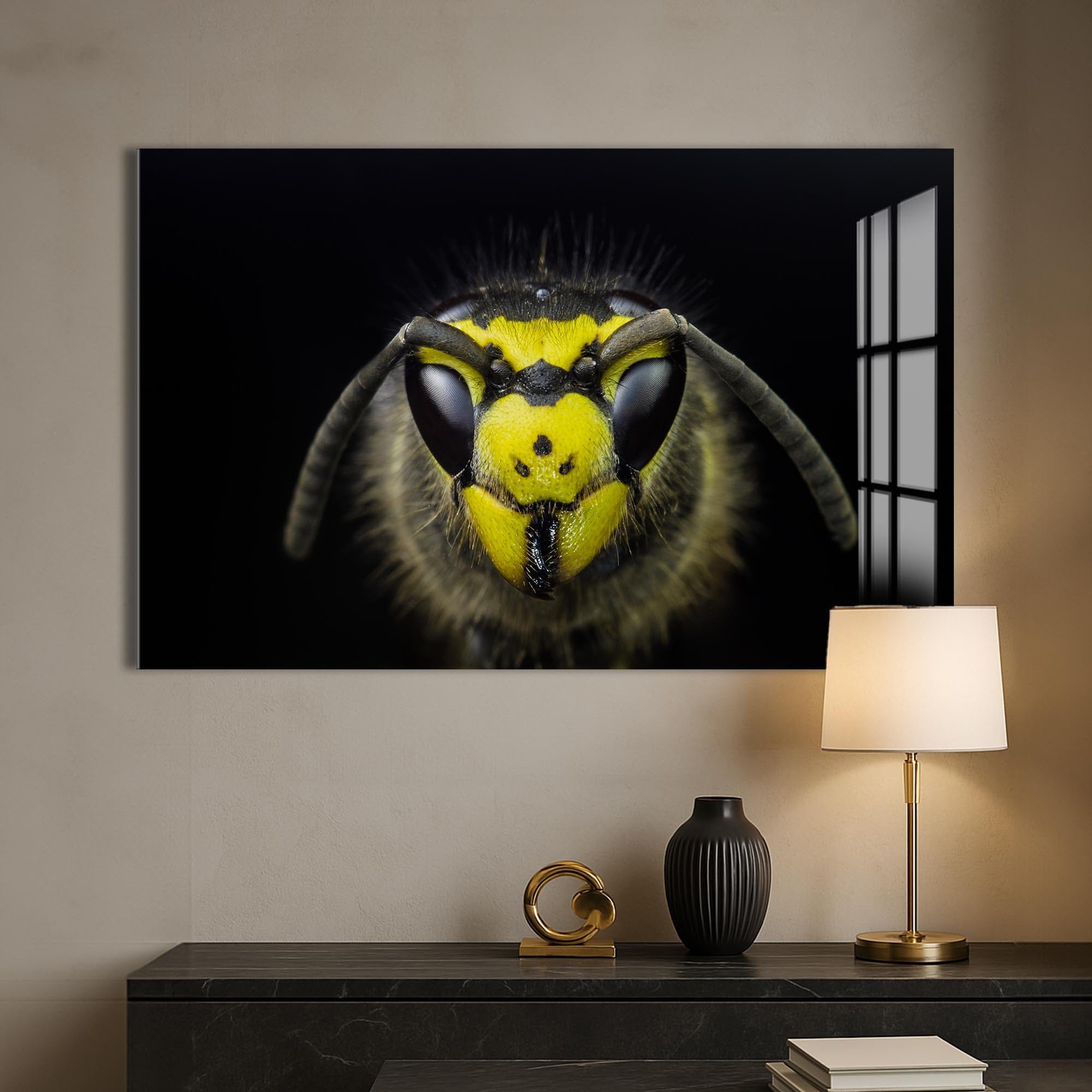 Artronauts Glass Print Yellow Wasp Close-Up – Animal Tempered Glass Wall Art