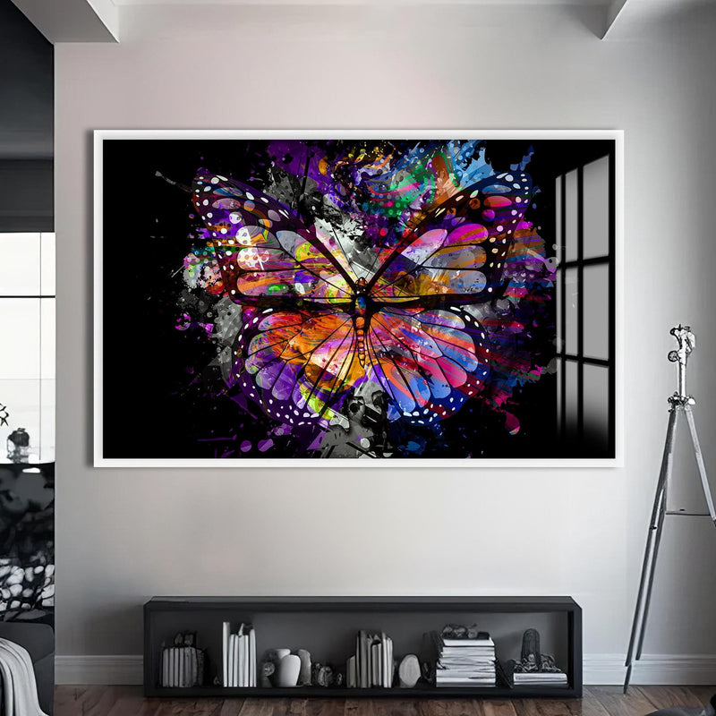 Artronauts Glass Print S | 72x46 cm | 28.3"x18.1" / White Cosmic Splash Butterfly – Animal Tempered Glass Wall Art