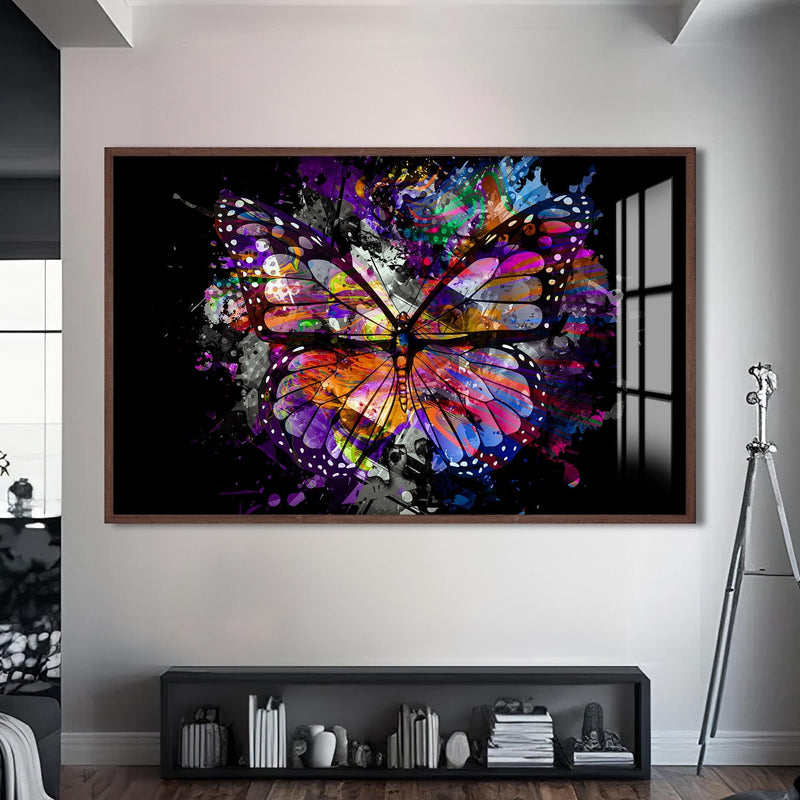 Artronauts Glass Print S | 72x46 cm | 28.3"x18.1" / Walnut Cosmic Splash Butterfly – Animal Tempered Glass Wall Art