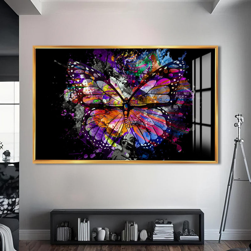 Artronauts Glass Print S | 72x46 cm | 28.3"x18.1" / Gold Cosmic Splash Butterfly – Animal Tempered Glass Wall Art