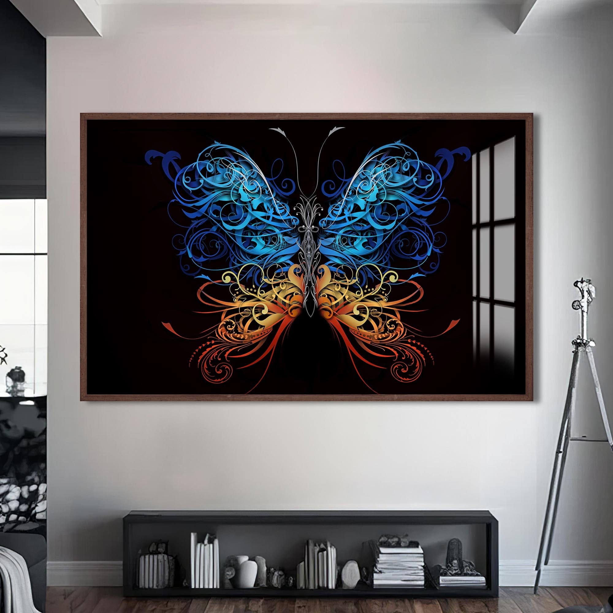 Artronauts Glass Print S | 72x46 cm | 28.3"x18.1" / Walnut Floral Bluefire Butterfly – Animal Tempered Glass Wall Art
