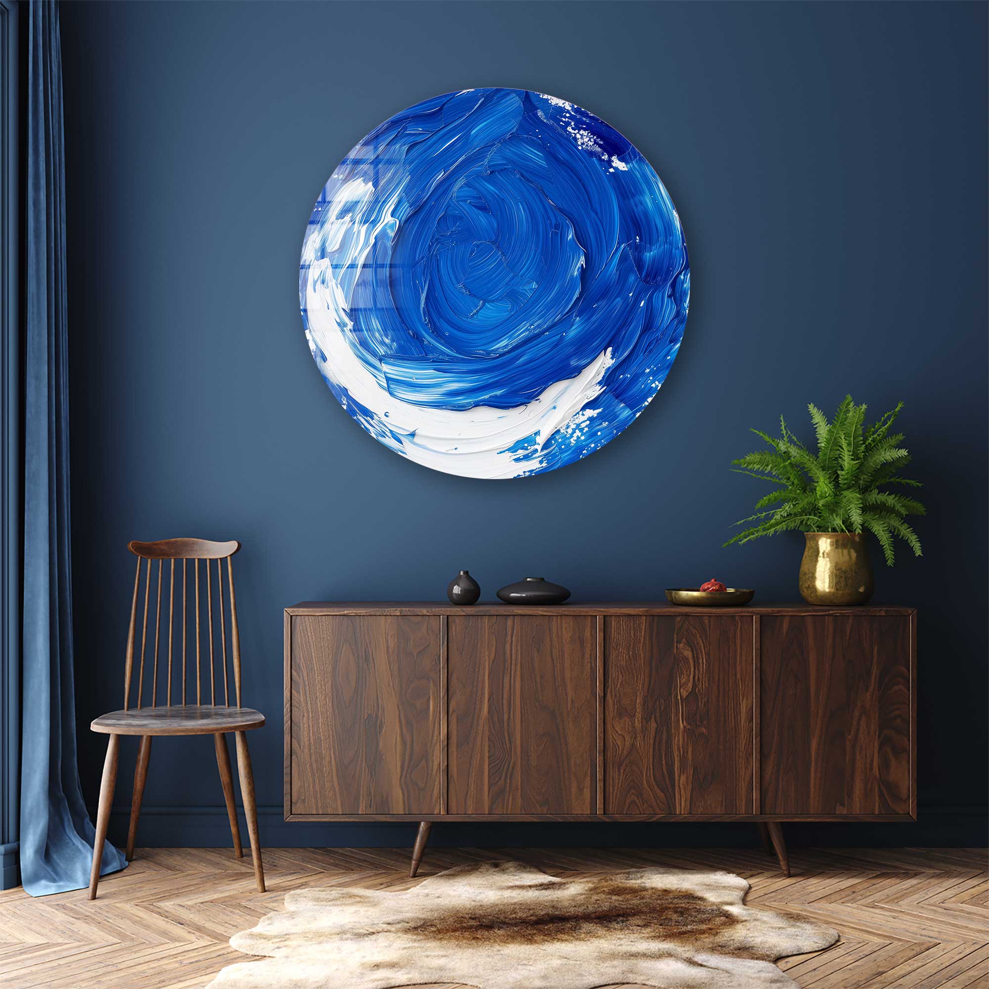 Abstract Ocean Blue- Rounded Glass Wall Art