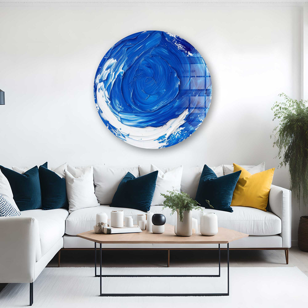 Artronauts Glass Print Abstract Ocean Blue- Rounded Glass Wall Art
