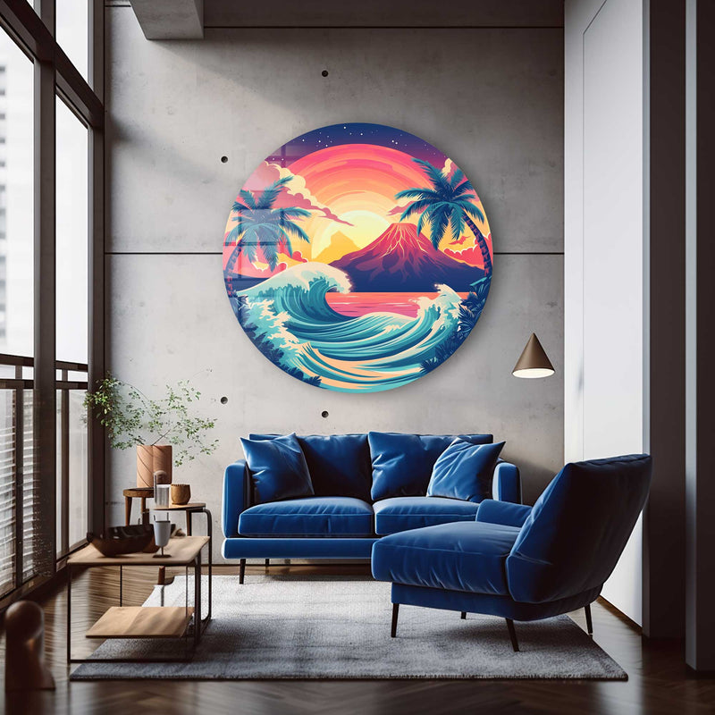 Artronauts Glass Print Perfect Sunset  - Rounded Glass Wall Art