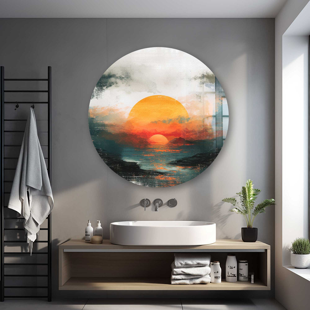 Artronauts Glass Print Painting Sunset - Rounded Glass Wall Art