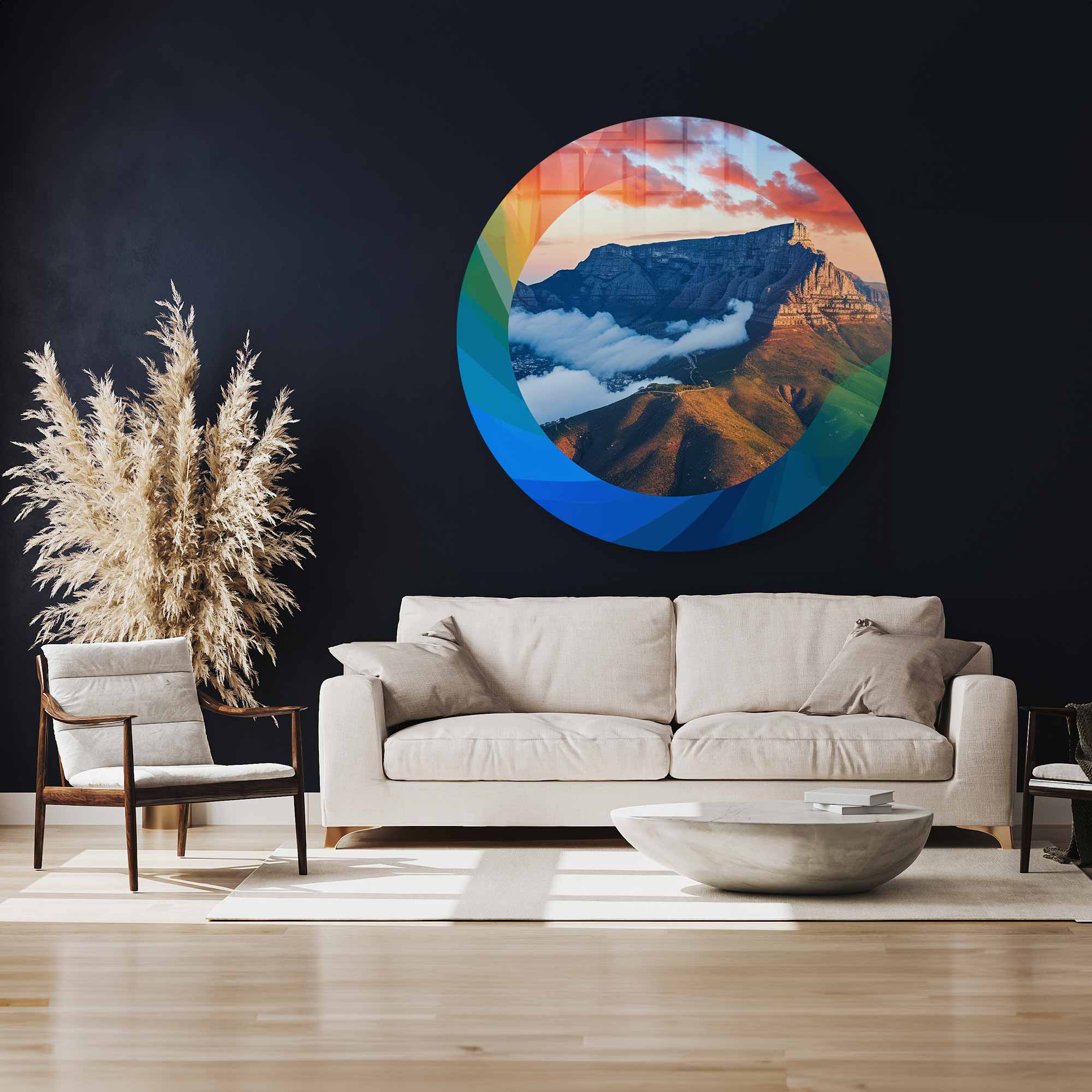 Colourful Mountains - Rounded Glass Wall Art