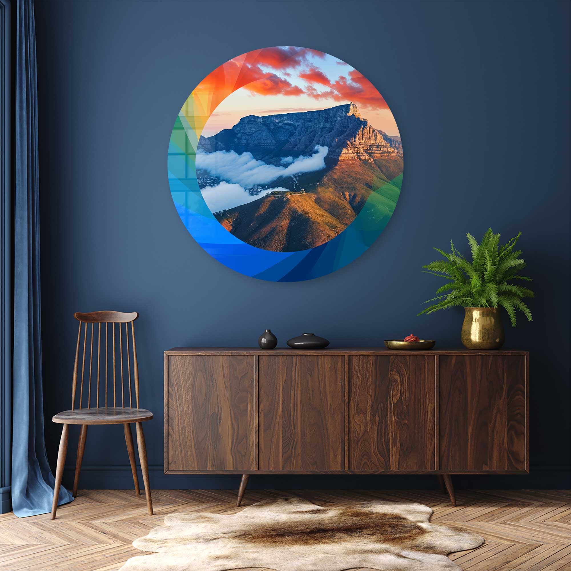 Colourful Mountains - Rounded Glass Wall Art