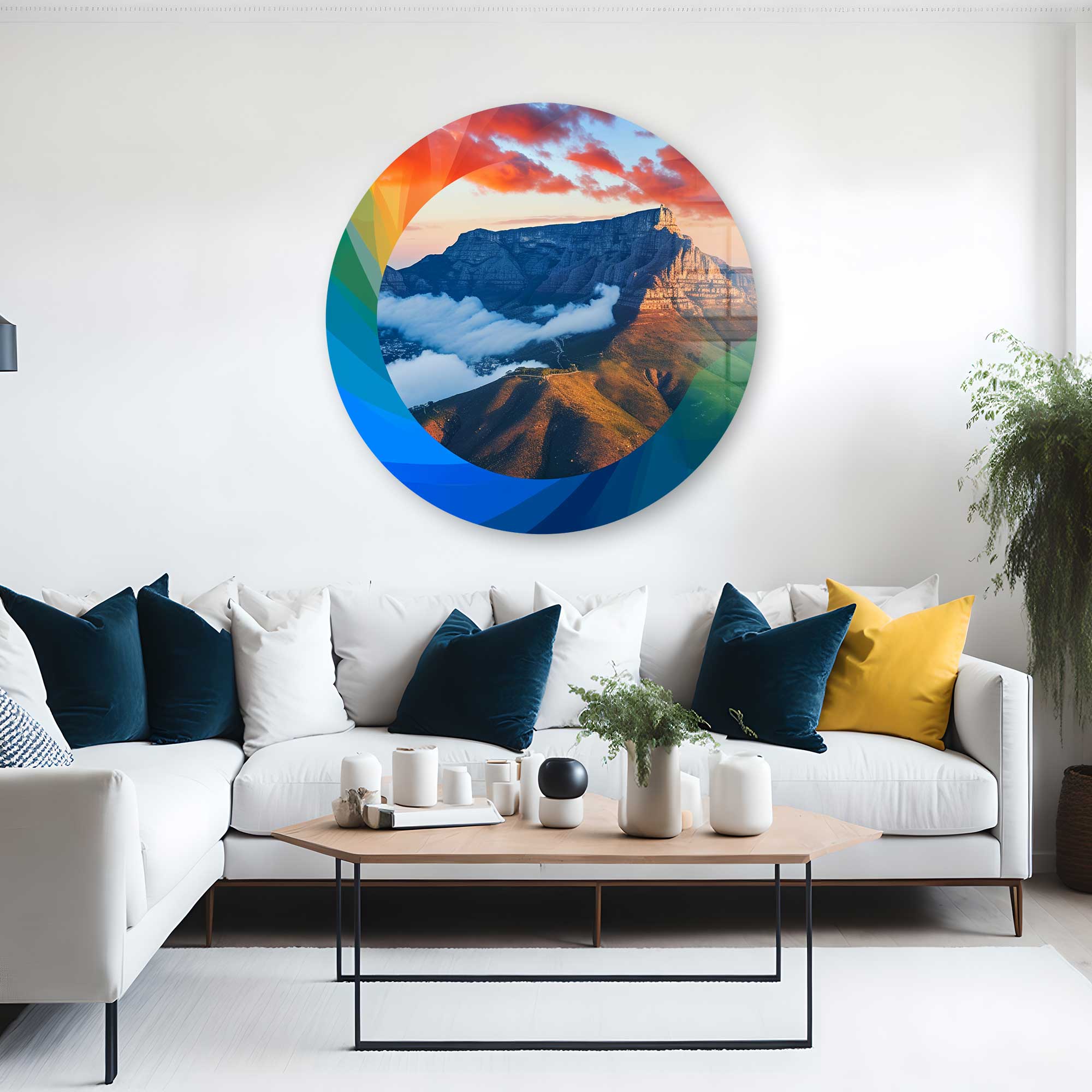 Colourful Mountains - Rounded Glass Wall Art