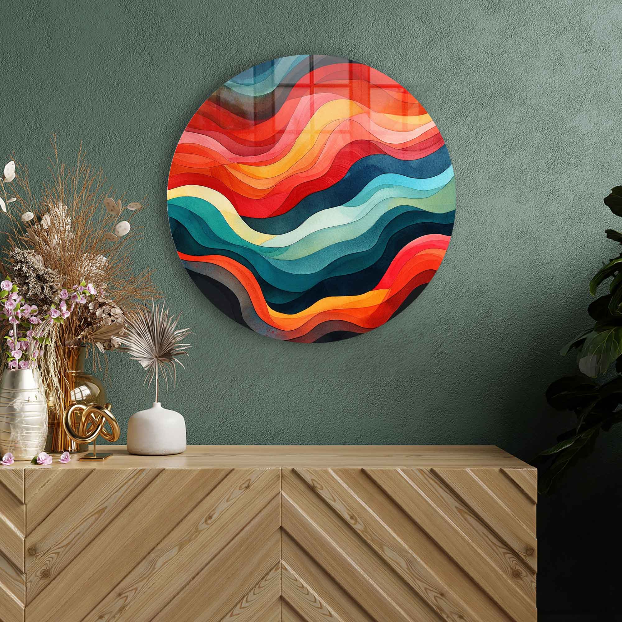 Colourful Waves - Rounded Glass Wall Art