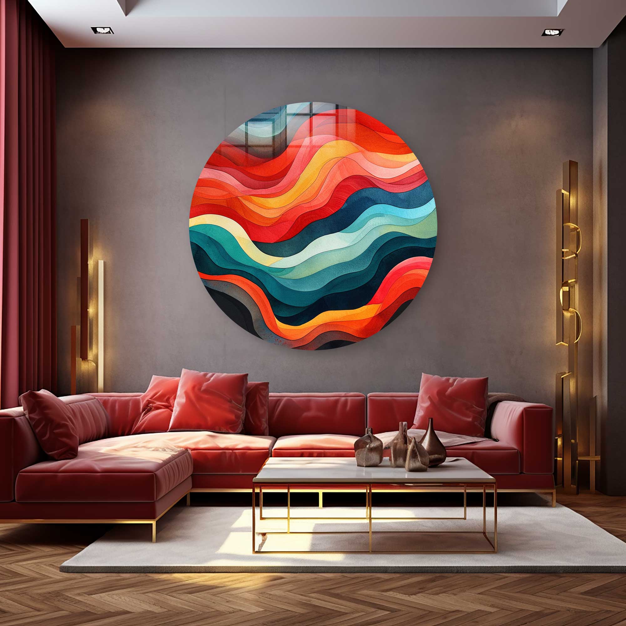 Colourful Waves - Rounded Glass Wall Art