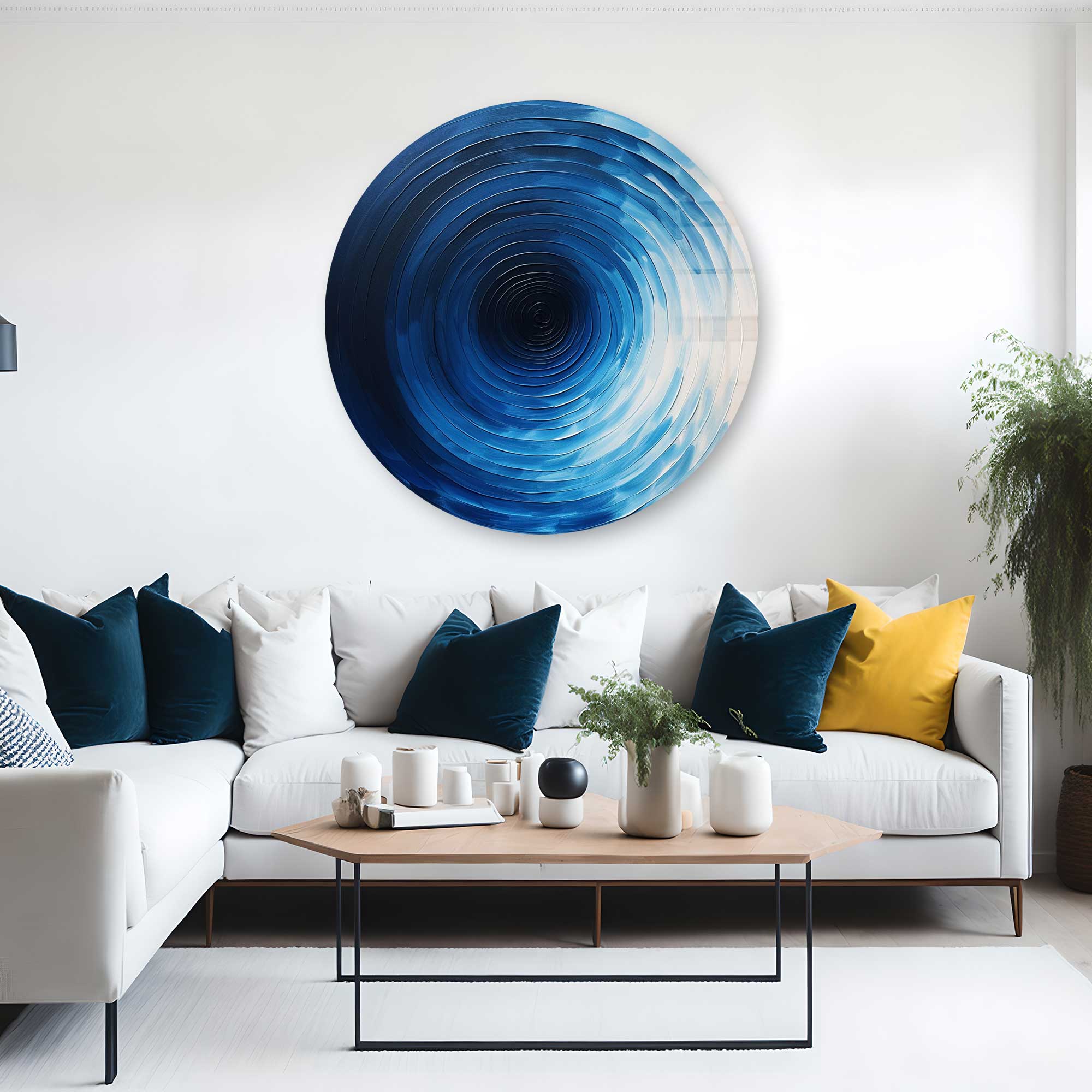 Fifty Shades of Blue - Rounded Glass Wall Art