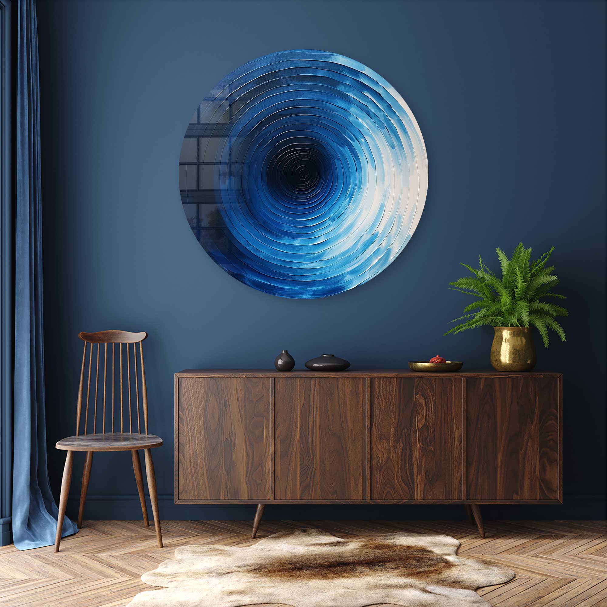 Fifty Shades of Blue - Rounded Glass Wall Art