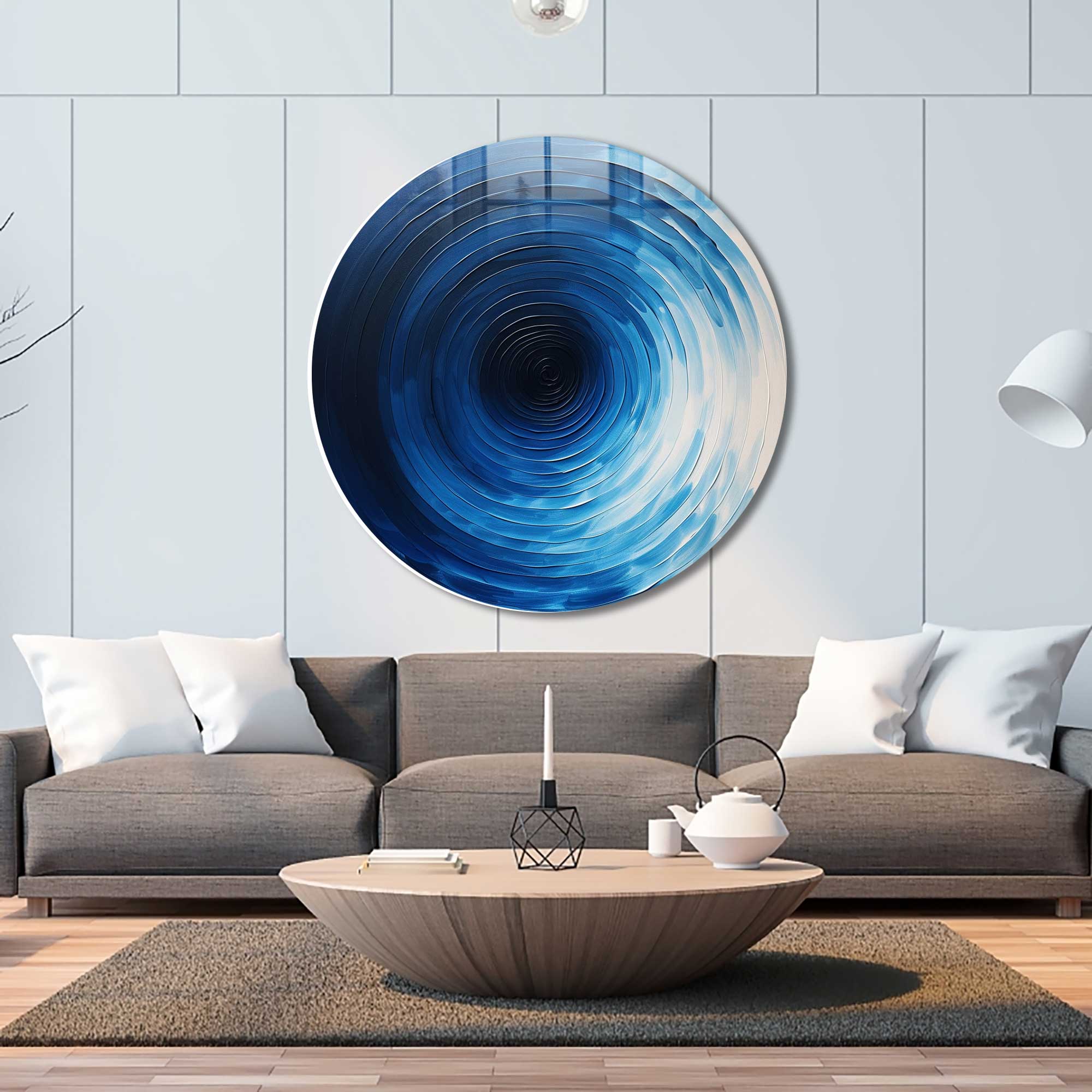 Fifty Shades of Blue - Rounded Glass Wall Art