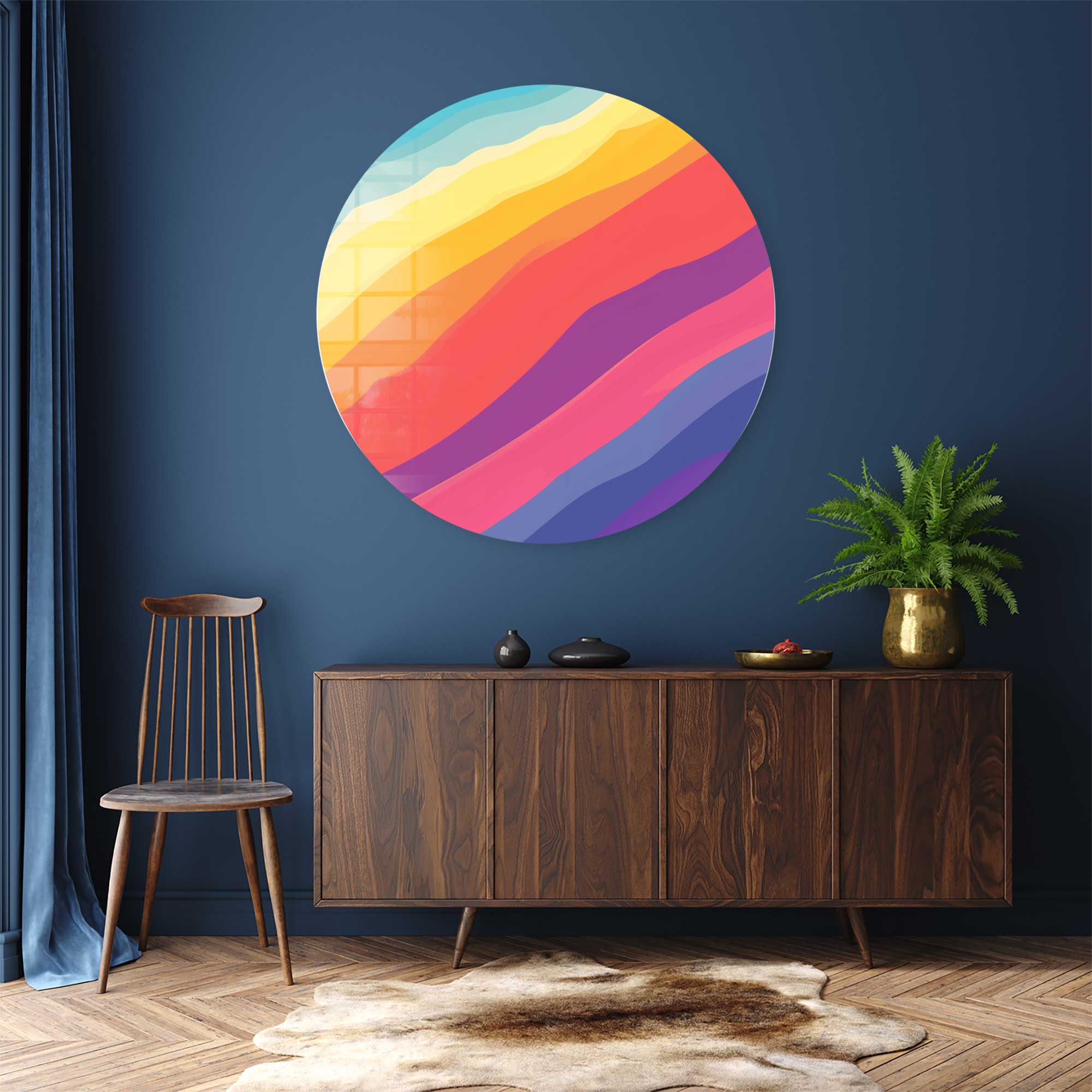 Colourful Waves II - Rounded Glass Wall Art