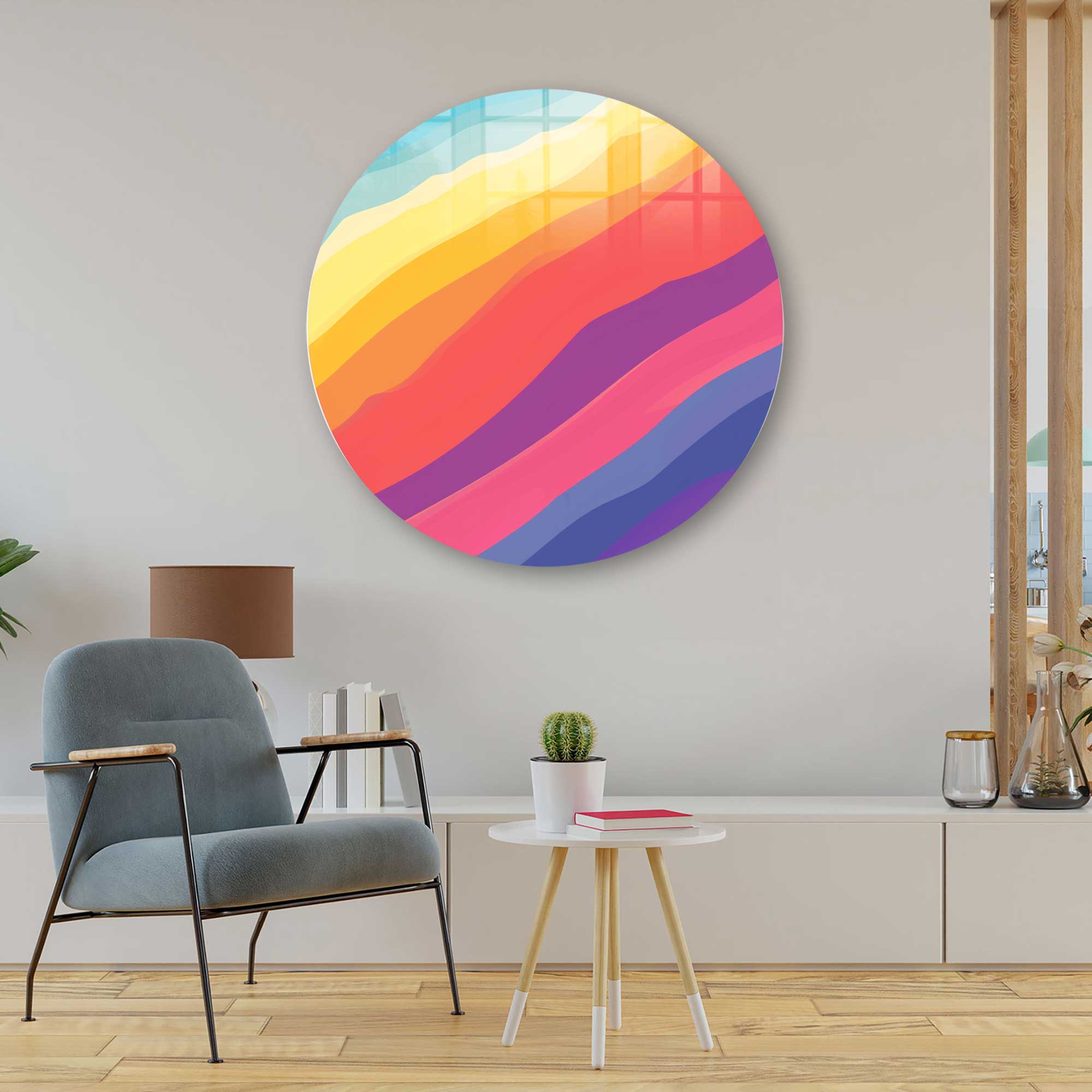 Colourful Waves II - Rounded Glass Wall Art