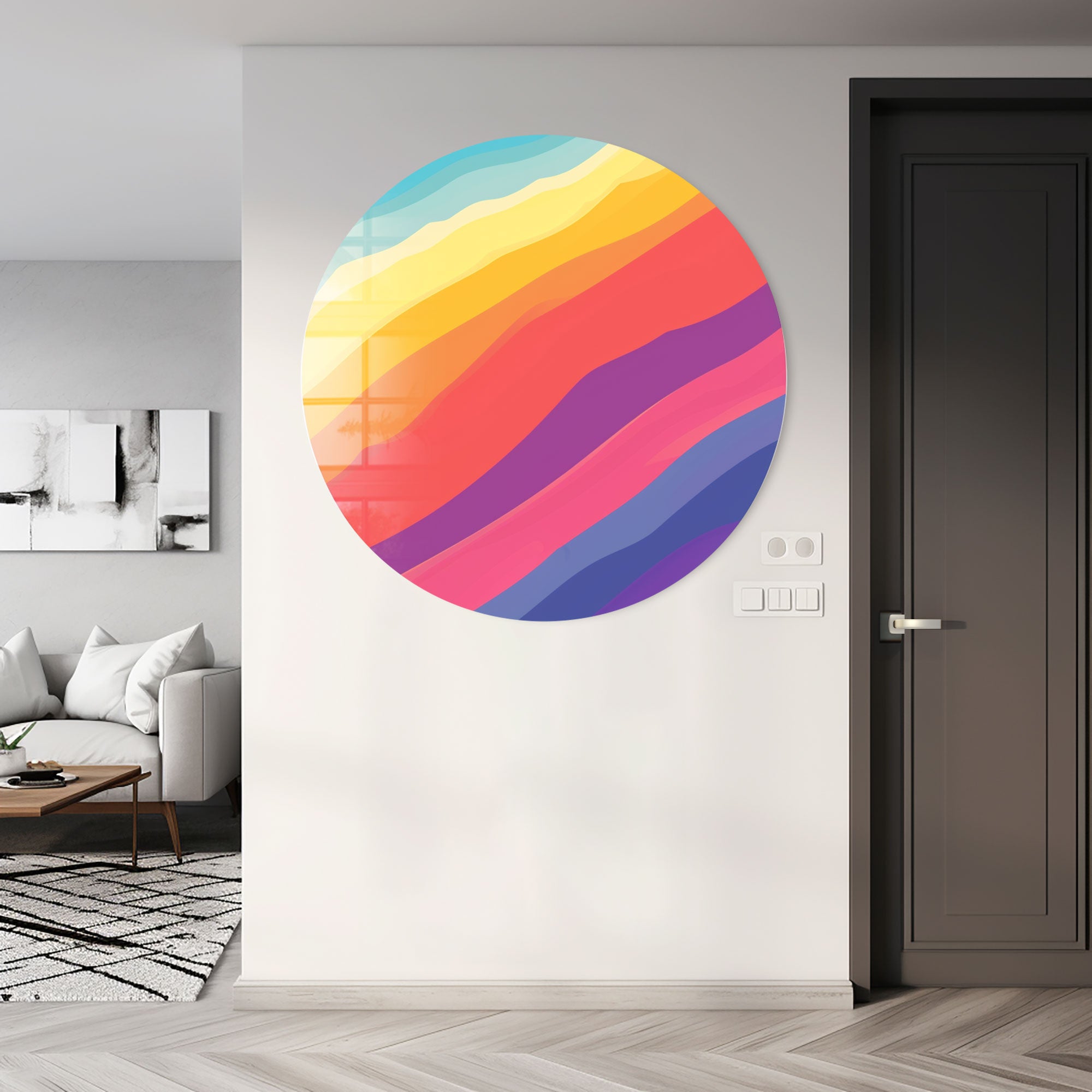 Colourful Waves II - Rounded Glass Wall Art