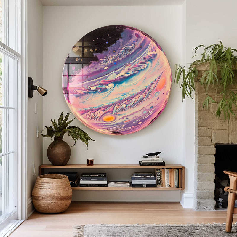 Artronauts Glass Print Ebru Art - Rounded Glass Wall Art