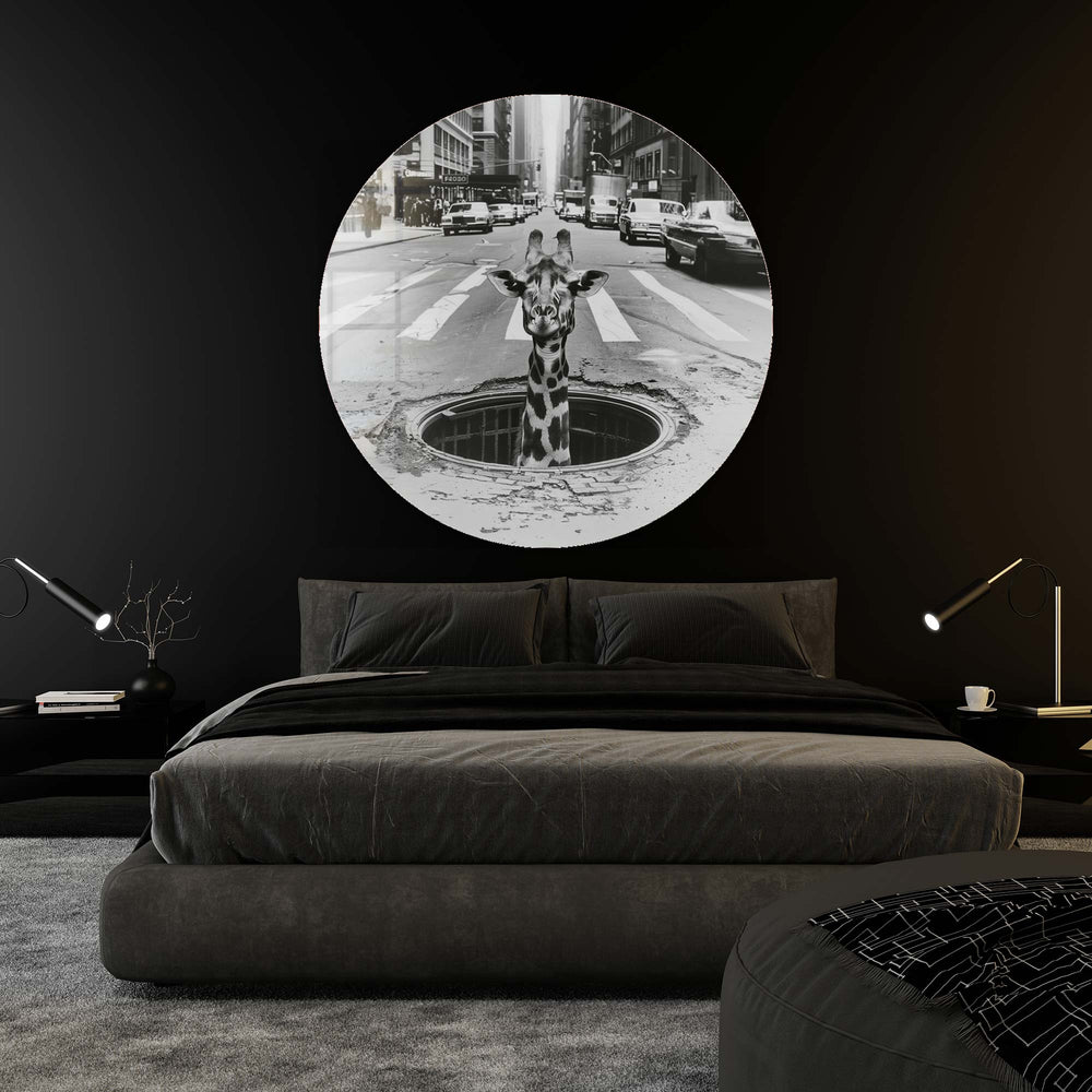 Artronauts Glass Print Peek-a-Giraffe - Rounded Glass Wall Art