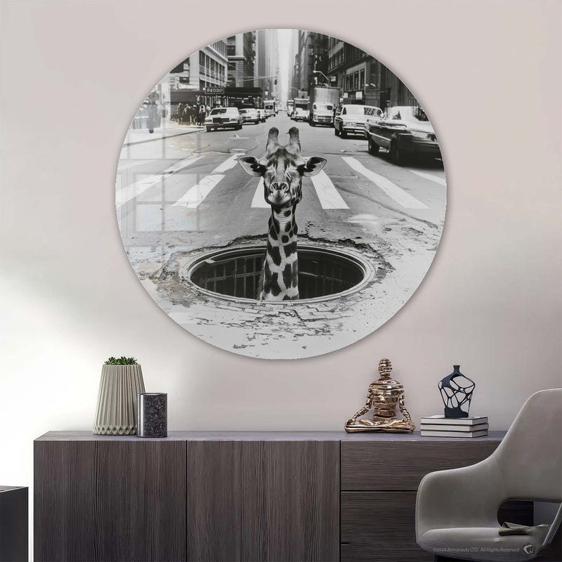 Artronauts Glass Print Peek-a-Giraffe - Rounded Glass Wall Art