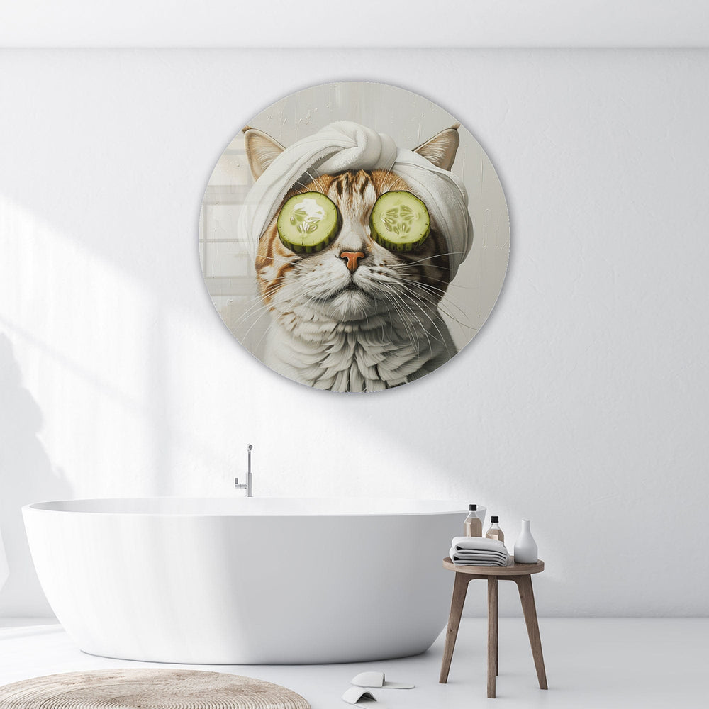 Artronauts Glass Print Purrfect Relaxation - Rounded Glass Wall Art