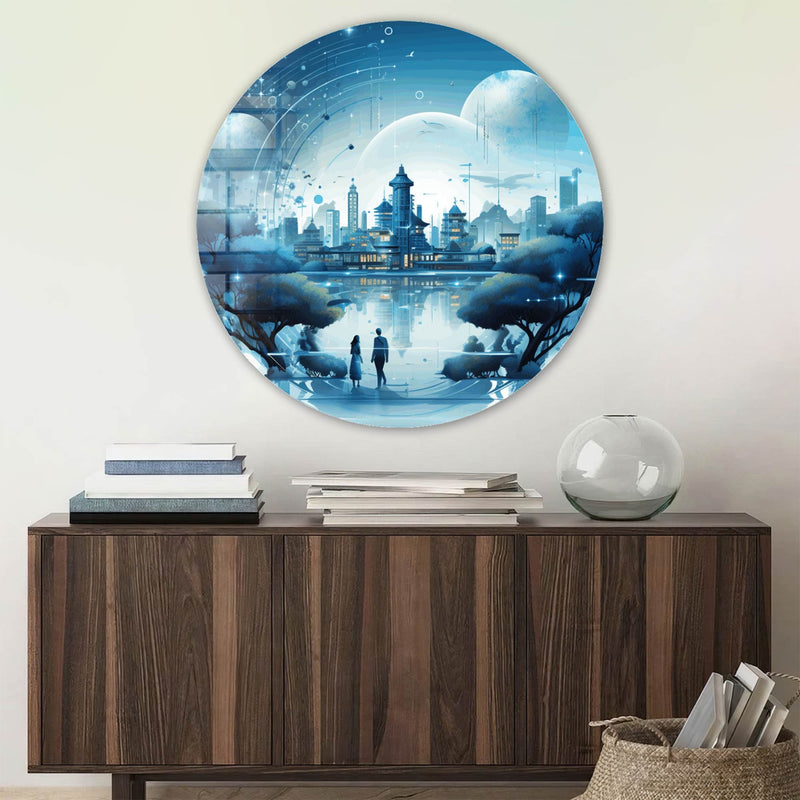 Artronauts Glass Print Neon Horizon - Rounded Glass Wall Art