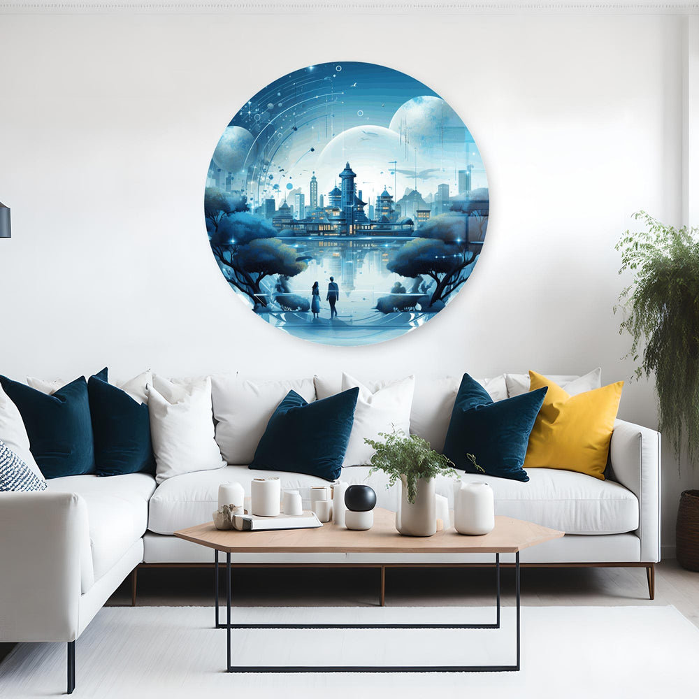 Artronauts Glass Print Neon Horizon - Rounded Glass Wall Art