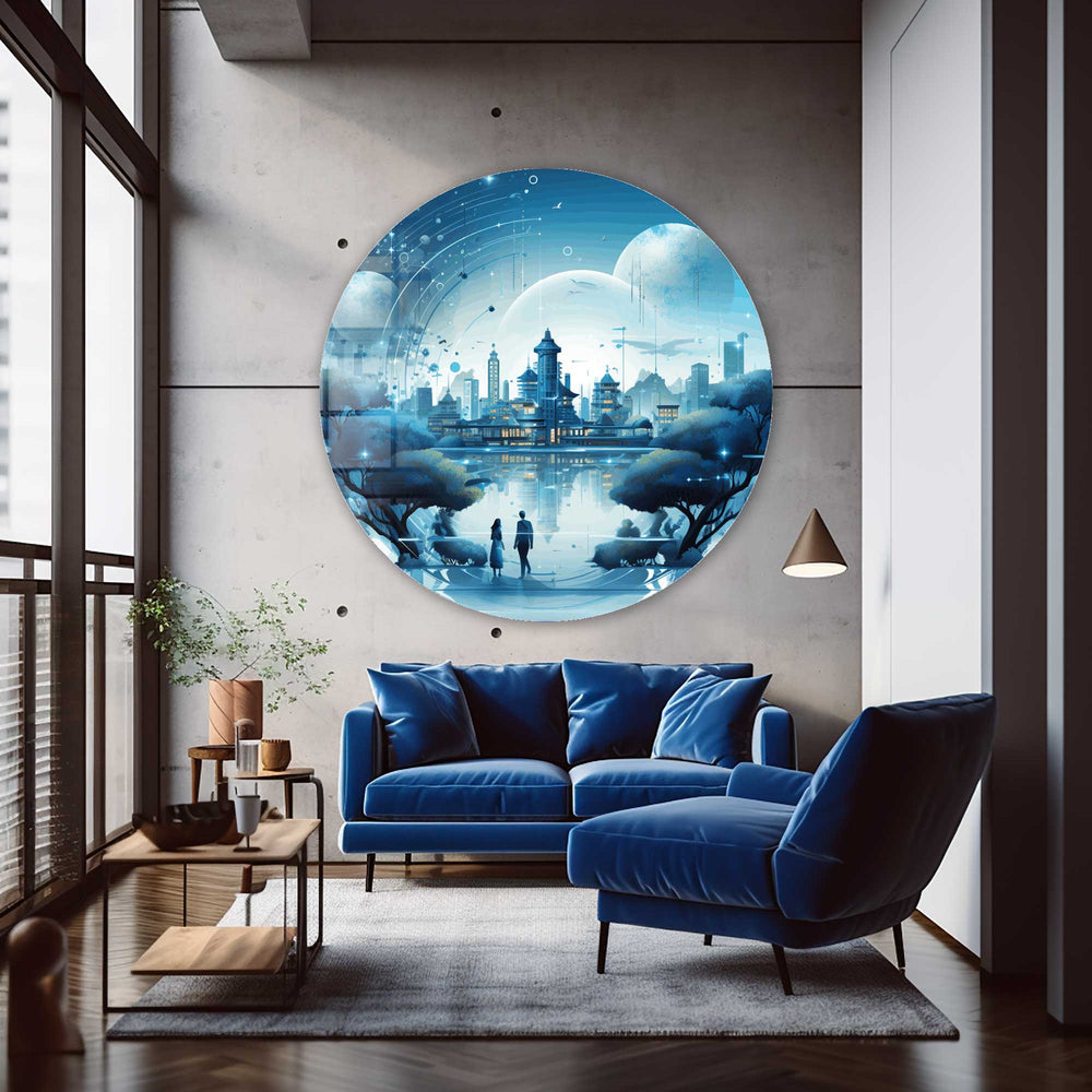Artronauts Glass Print Neon Horizon - Rounded Glass Wall Art