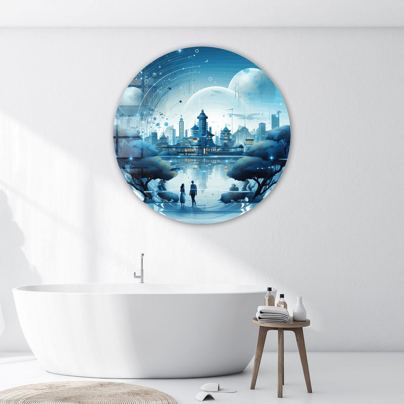 Artronauts Glass Print Neon Horizon - Rounded Glass Wall Art