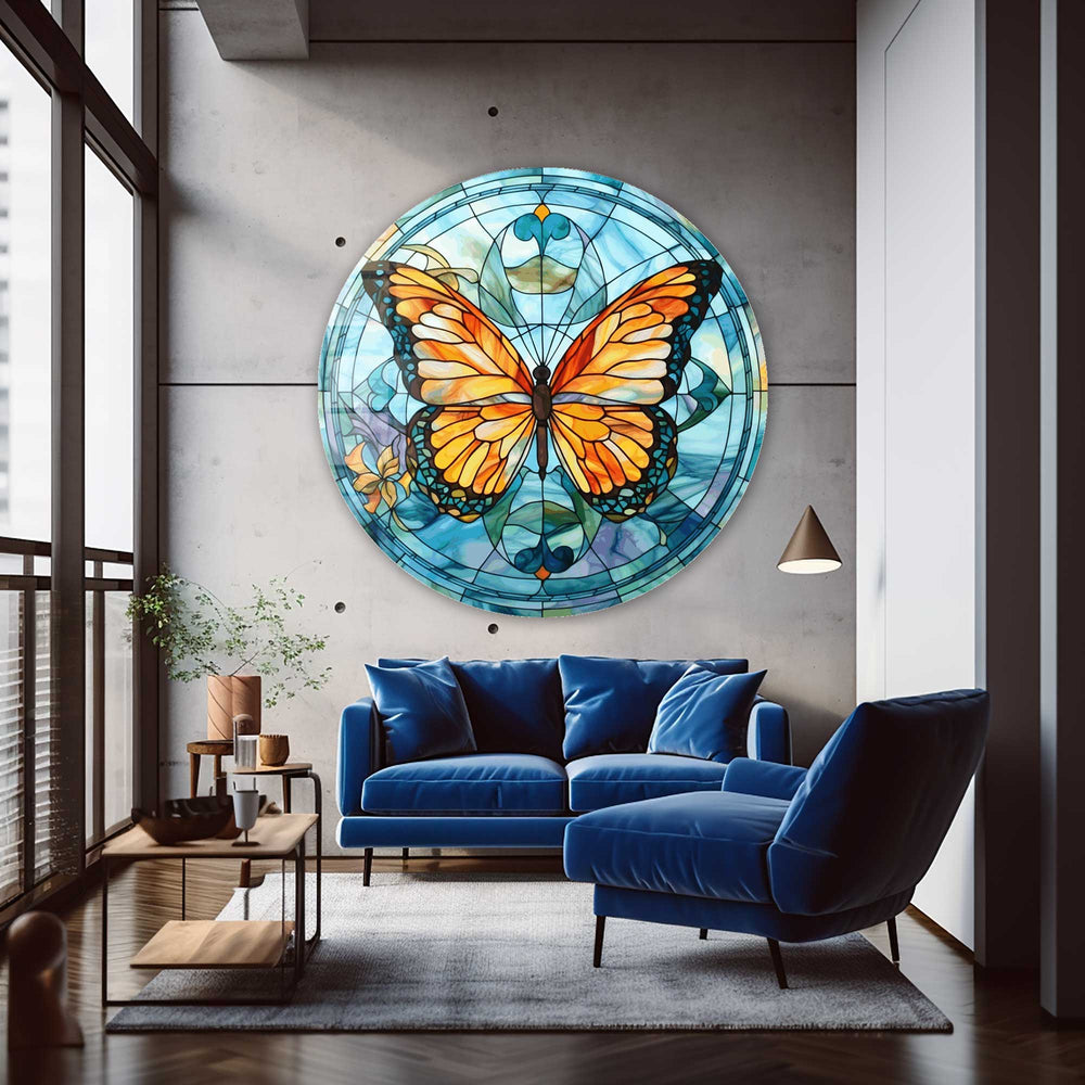 Artronauts Glass Print Stained ButterfIy - Rounded Glass Wall Art
