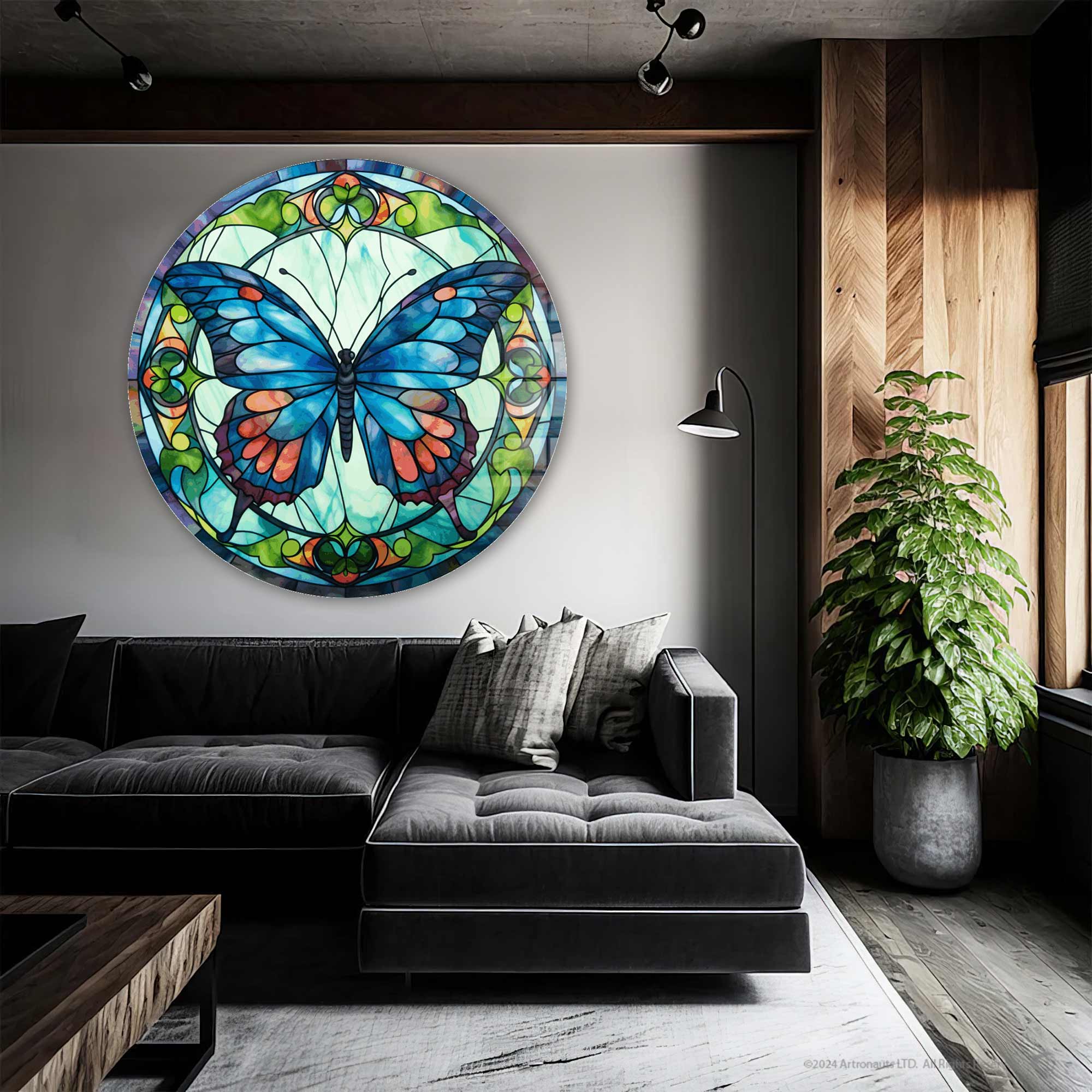 Stained ButterfIy V - Rounded Glass Wall Art