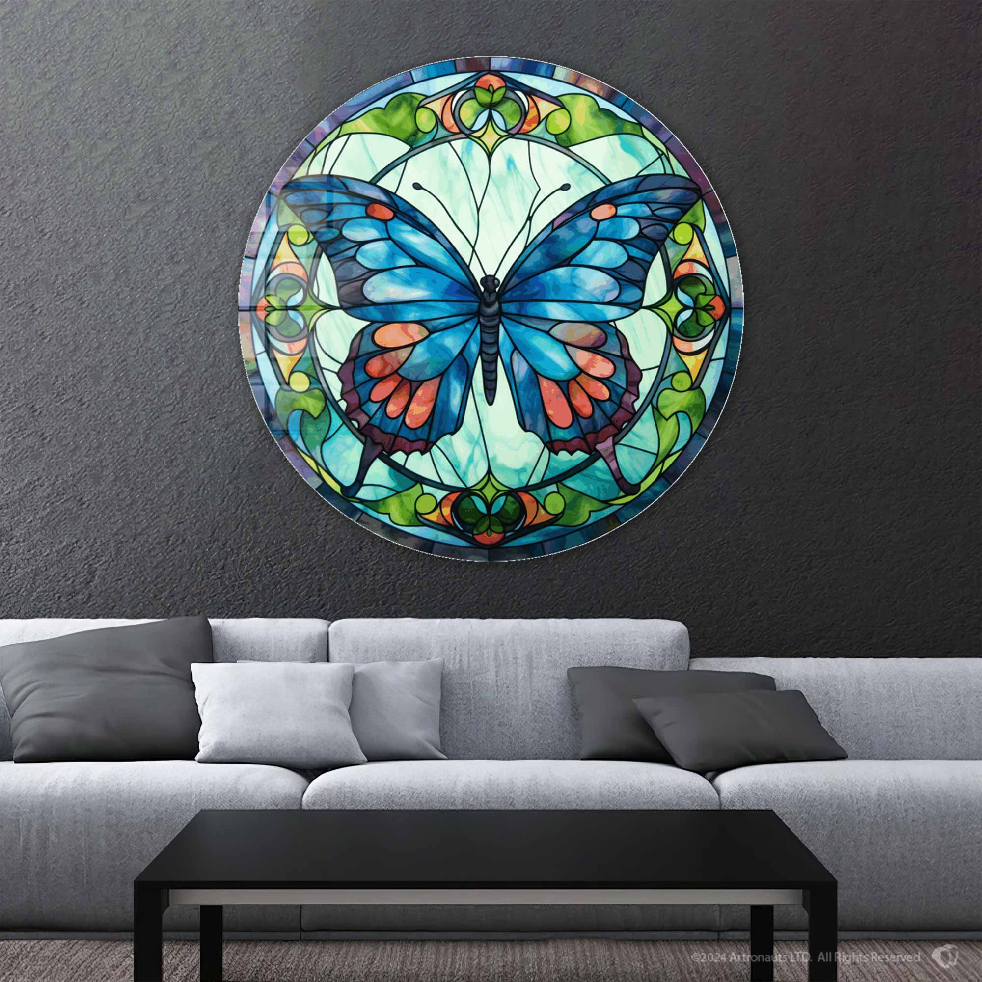 Stained ButterfIy V - Rounded Glass Wall Art